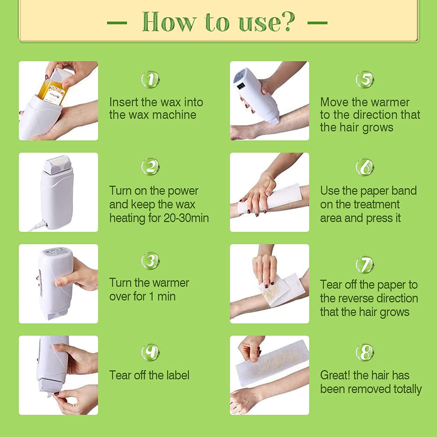 PINKZIO 4 Packs Jasmine Roll On Wax, Hair Removal Wax Cartridge, Body Waxing, 3.52 Oz/Pack