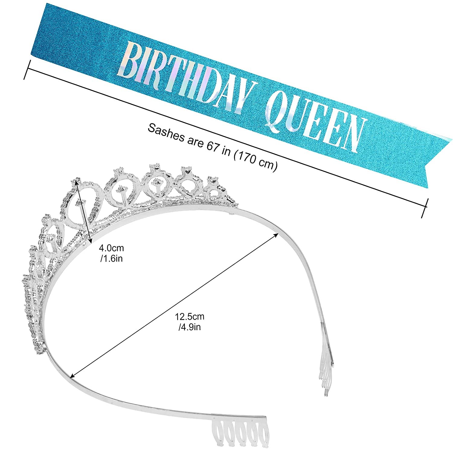 CIEHER Birthday Crown,Birthday Queen Sash & Rhinestone Tiara Kit for Women Girls,Tiaras and Crowns f