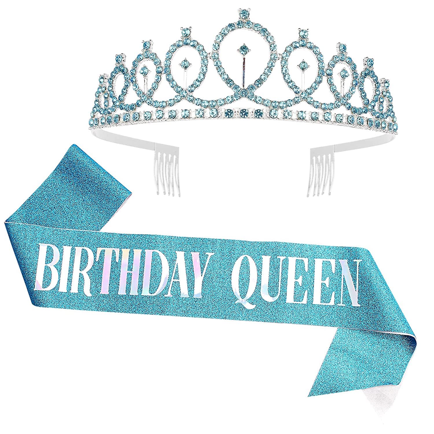CIEHER Birthday Crown,Birthday Queen Sash & Rhinestone Tiara Kit for Women Girls,Tiaras and Crowns f