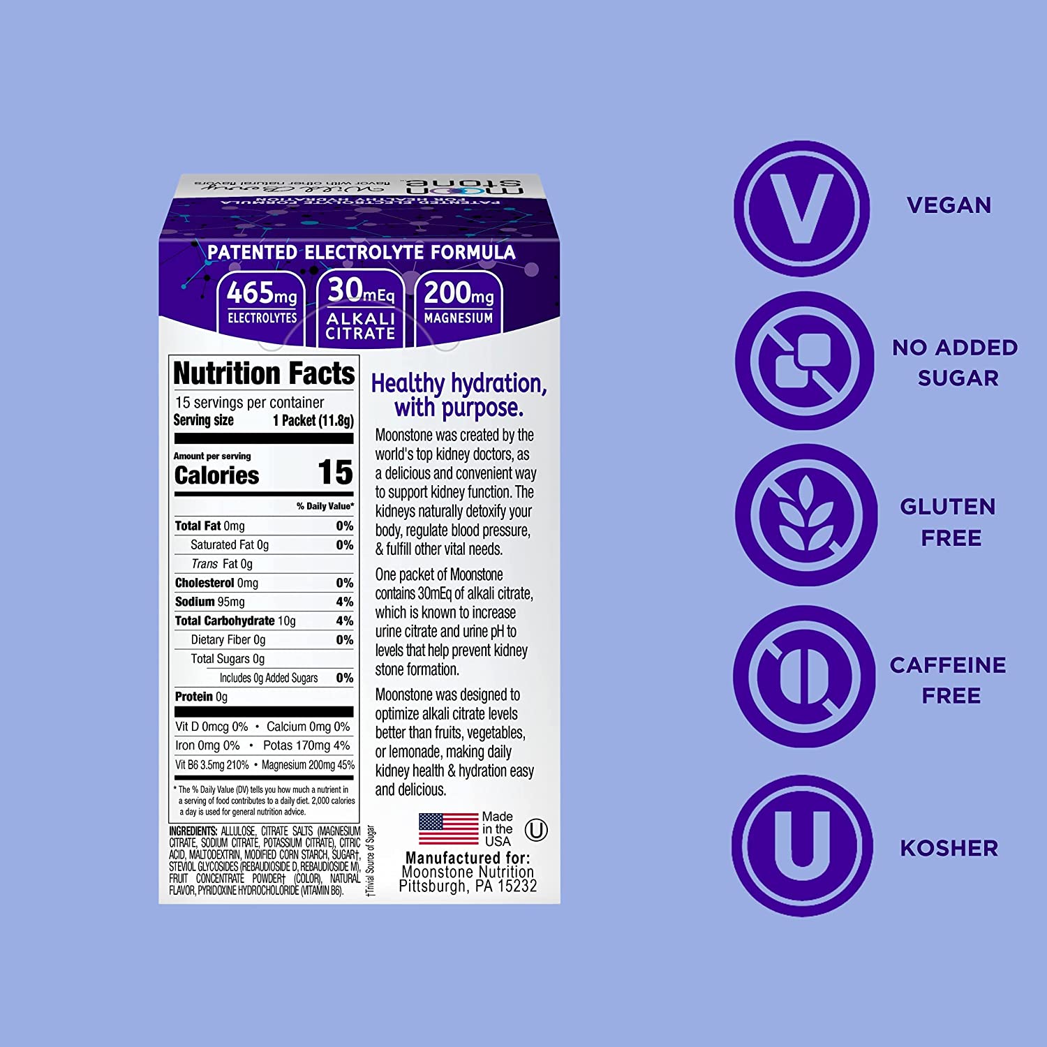 Moonstone Nutrition Kidney Health & Hydration Drink Mix – Kidney Supplement, Kidney Cleanse & Kidn