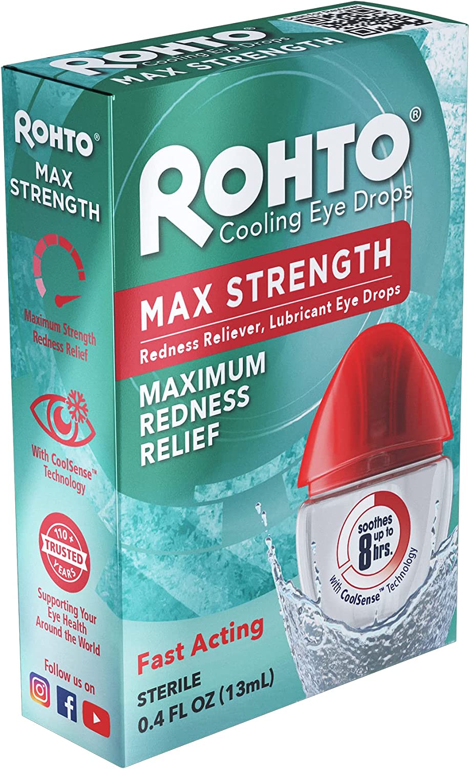 Pack of 8 Rohto Cooling Eye Drops Maximum Redness Relief, 0.4 FL OZ