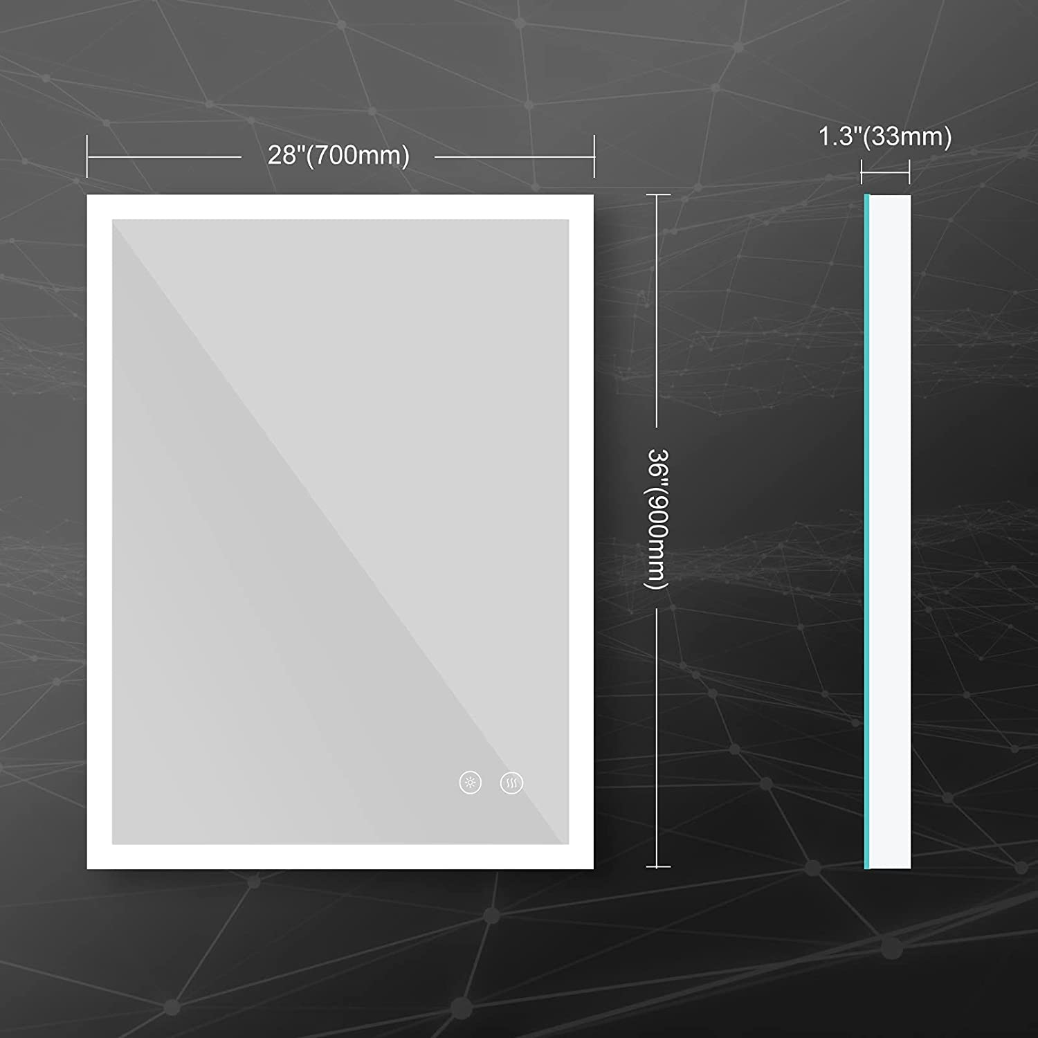 Esfrome 36x28 inch Bathroom Mirror with Led Lights Anti-Fog Dimmable Memory Function Lighted Makeup 