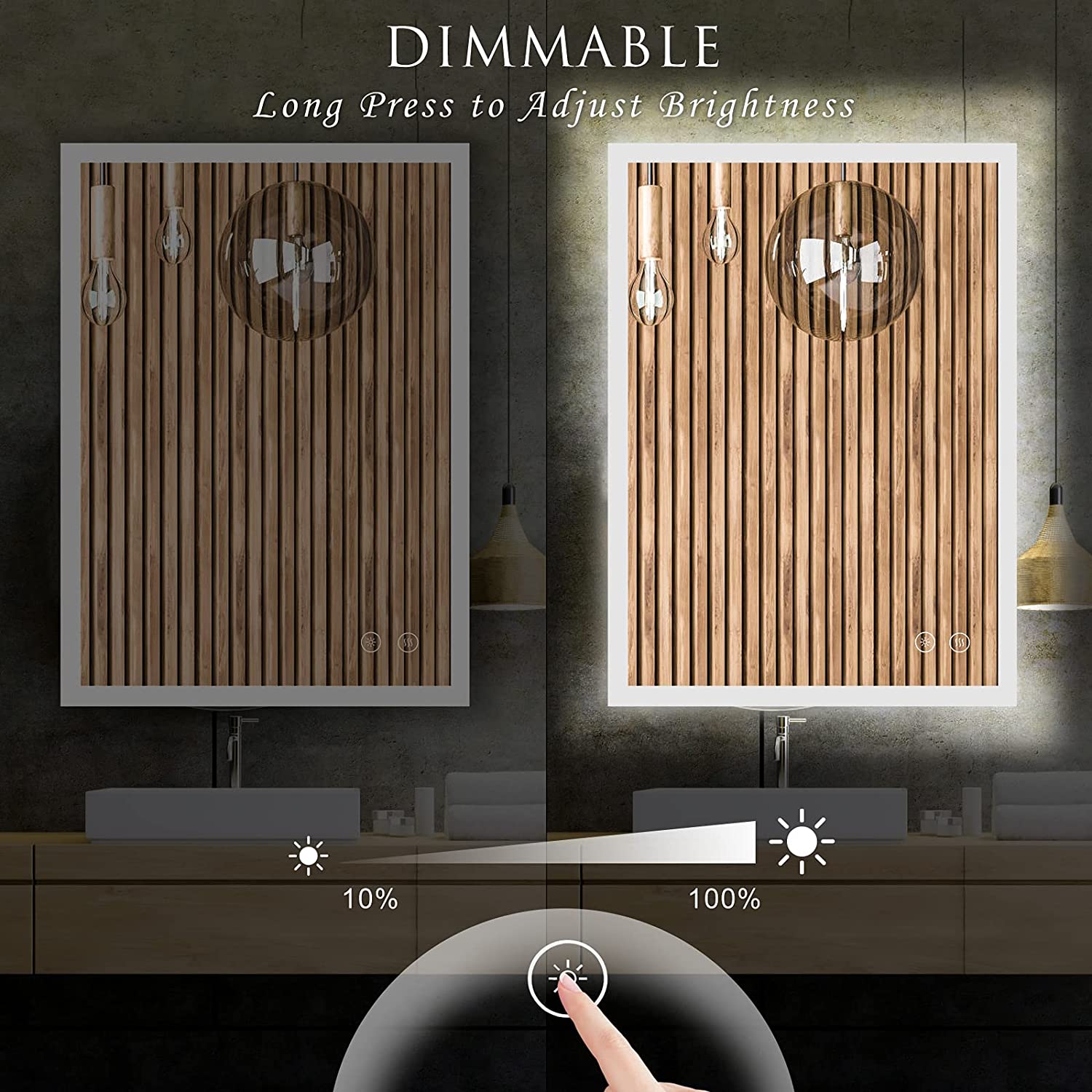 Esfrome 36x28 inch Bathroom Mirror with Led Lights Anti-Fog Dimmable Memory Function Lighted Makeup 