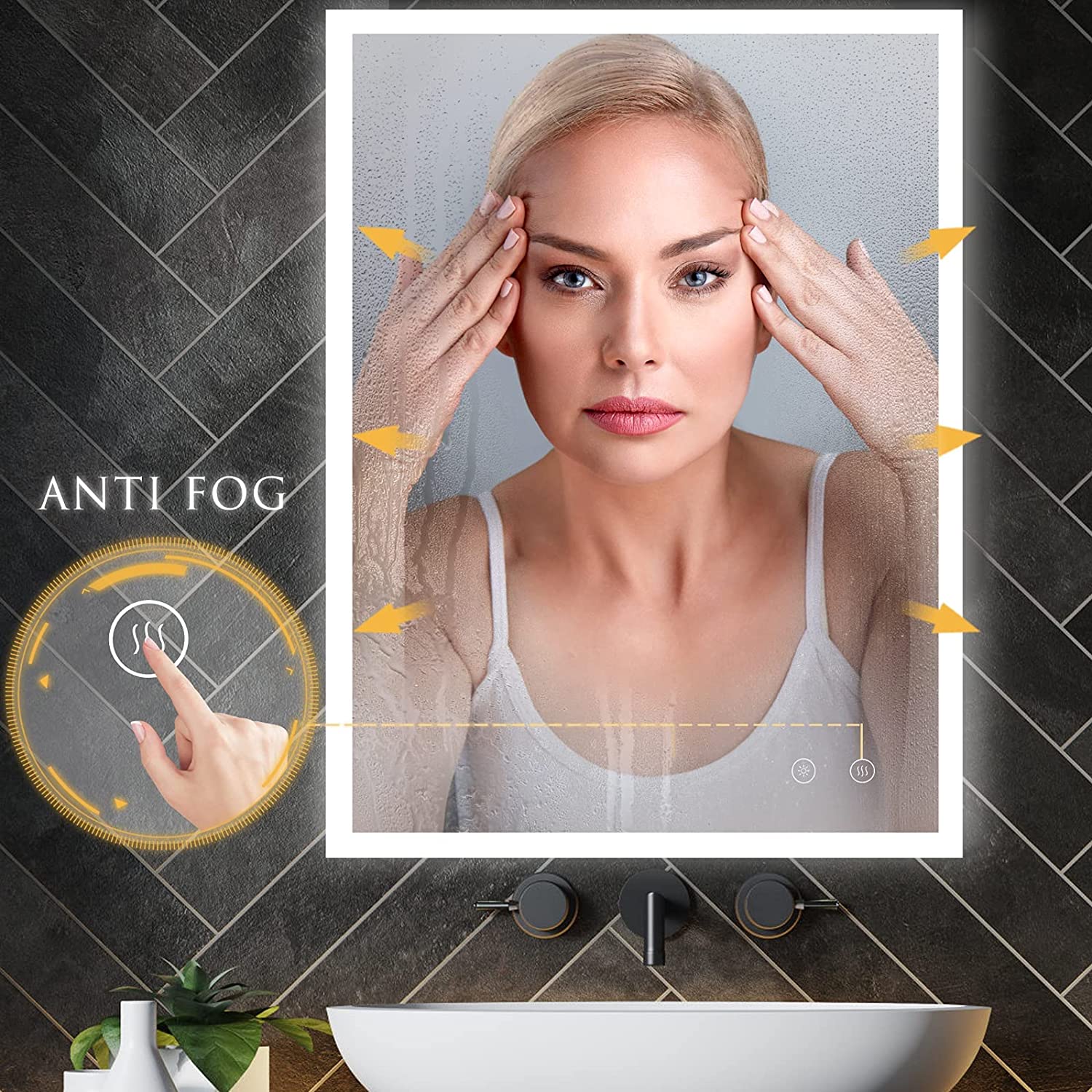 Esfrome 36x28 inch Bathroom Mirror with Led Lights Anti-Fog Dimmable Memory Function Lighted Makeup 