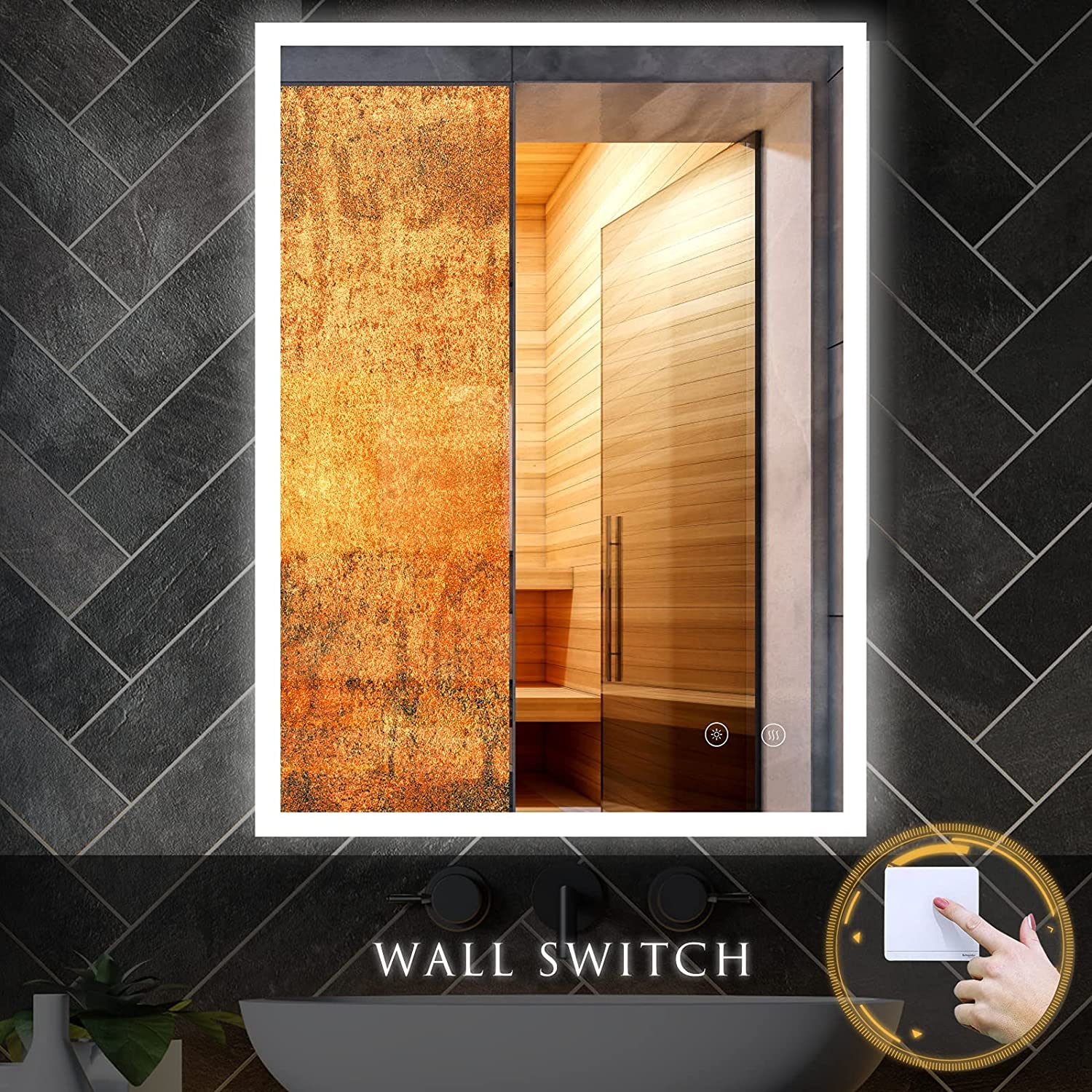 Esfrome 36x28 inch Bathroom Mirror with Led Lights Anti-Fog Dimmable Memory Function Lighted Makeup 