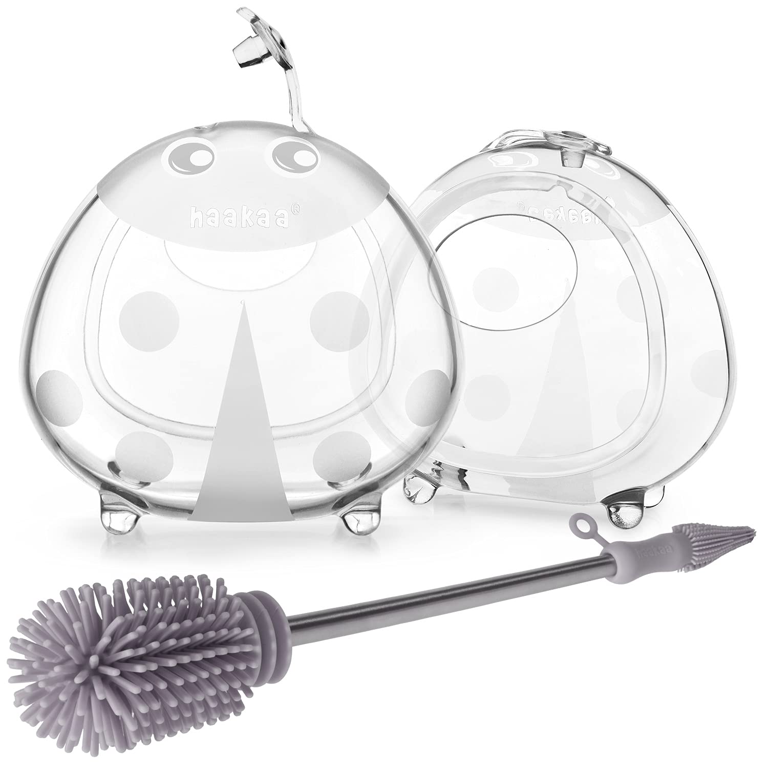 haakaa Ladybug Milk Collector Shells & Silicone Cleaning Brush Combo - 2.5oz/75ml, 2pcs Breast Shell