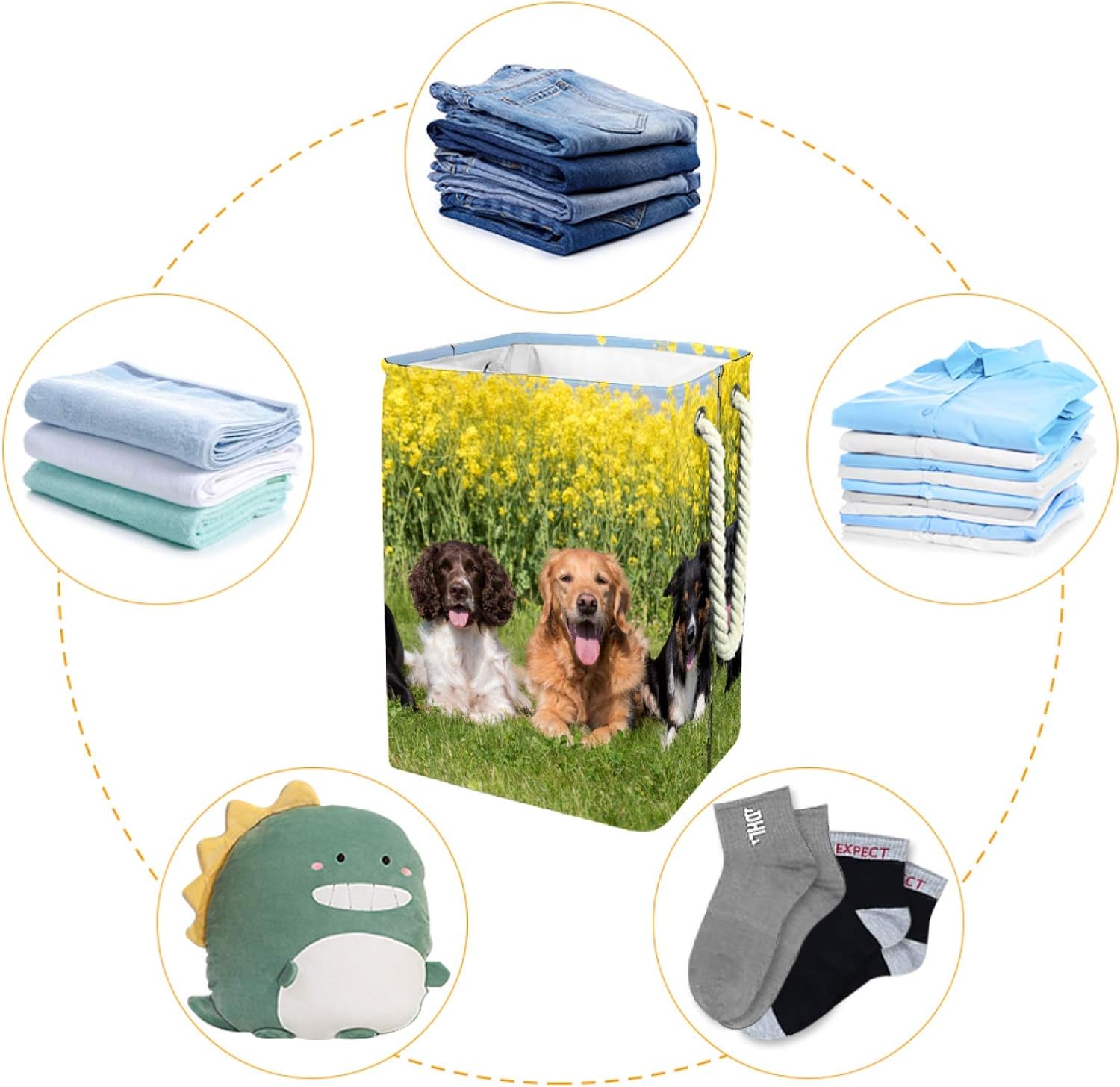 delayer Happy Dog Cute Collapsible Organizer Basket for Laundry Hamper Organizer Basket for Toy Bins