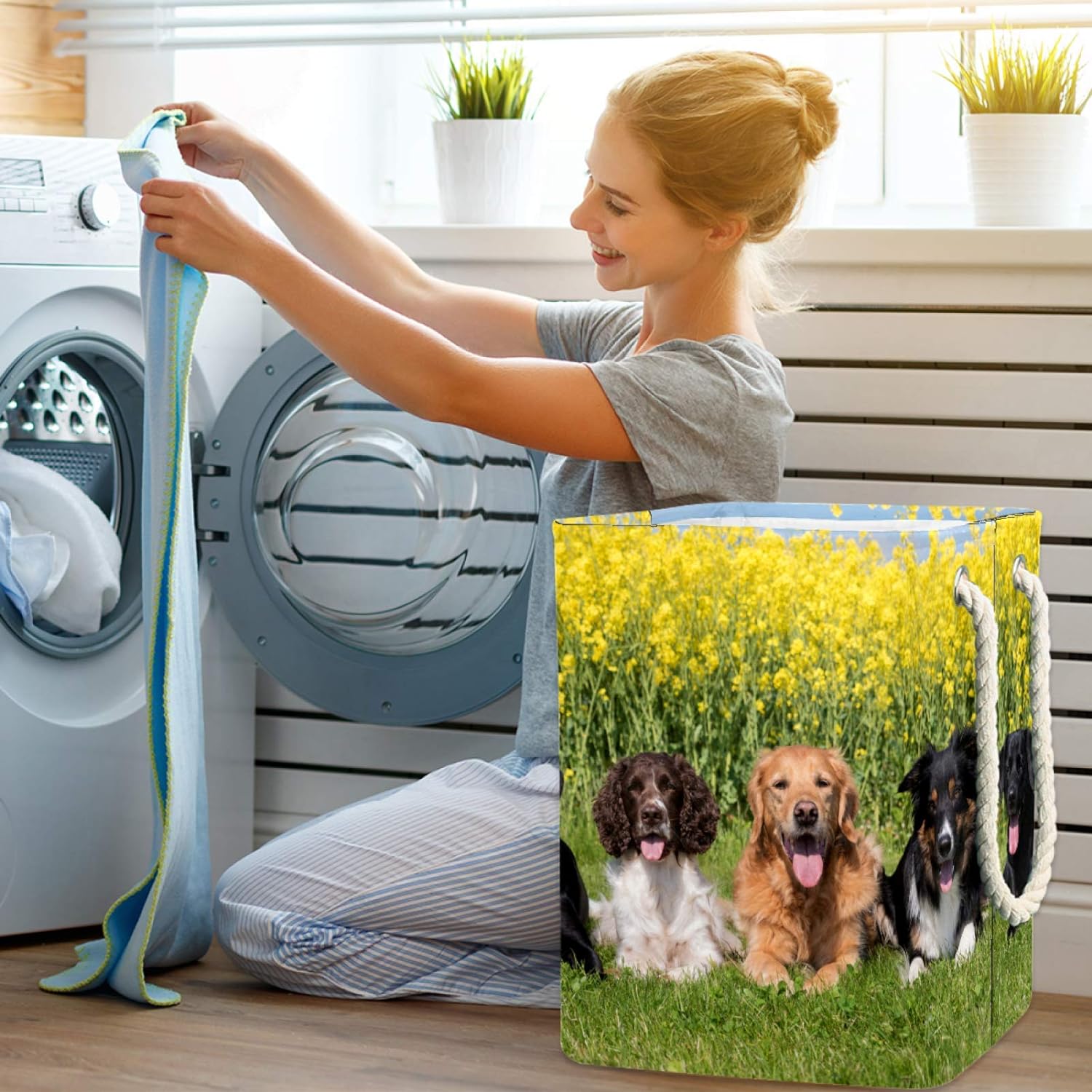 delayer Happy Dog Cute Collapsible Organizer Basket for Laundry Hamper Organizer Basket for Toy Bins