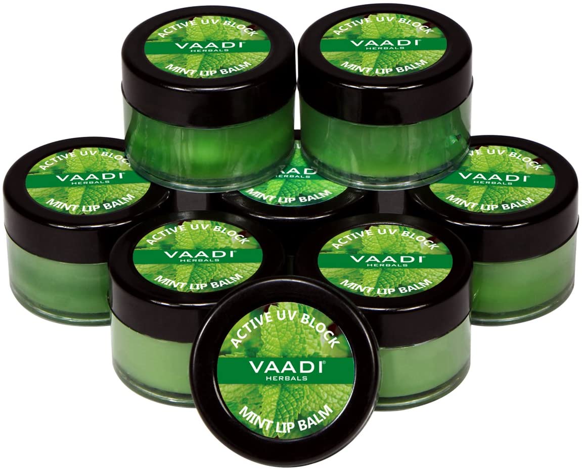 Lip Balm 2.83 Ounces (Pack of 8 X 10 Grams) in Tin - Active UV Block - Mint Flavor - all Natural - V
