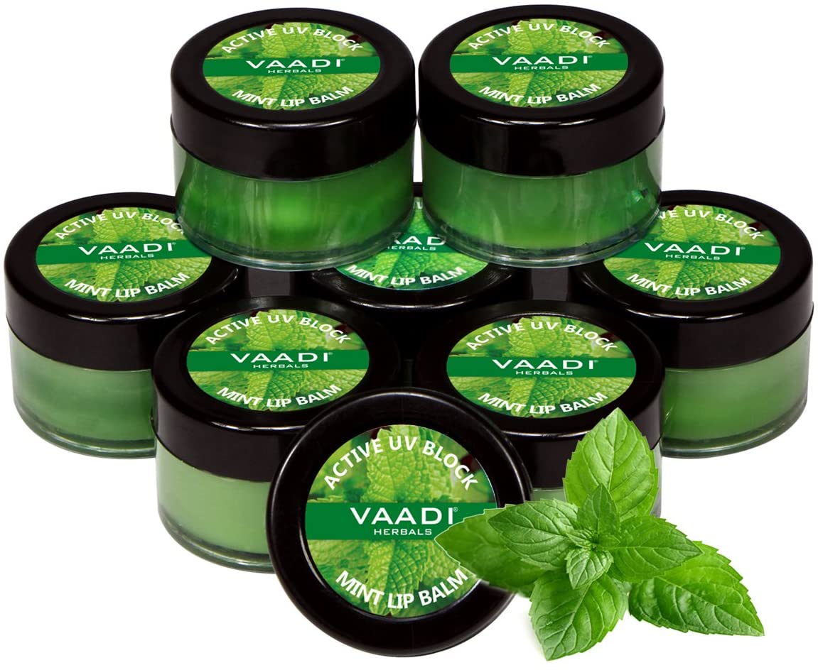 Lip Balm 2.83 Ounces (Pack of 8 X 10 Grams) in Tin - Active UV Block - Mint Flavor - all Natural - V