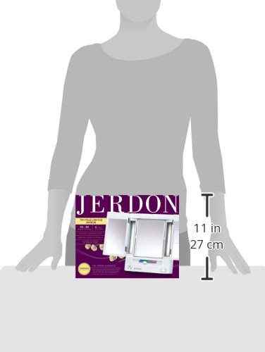Jerdon Tri-Fold Two-Sided Lighted Makeup Mirror with 5X Magnification, White Finish