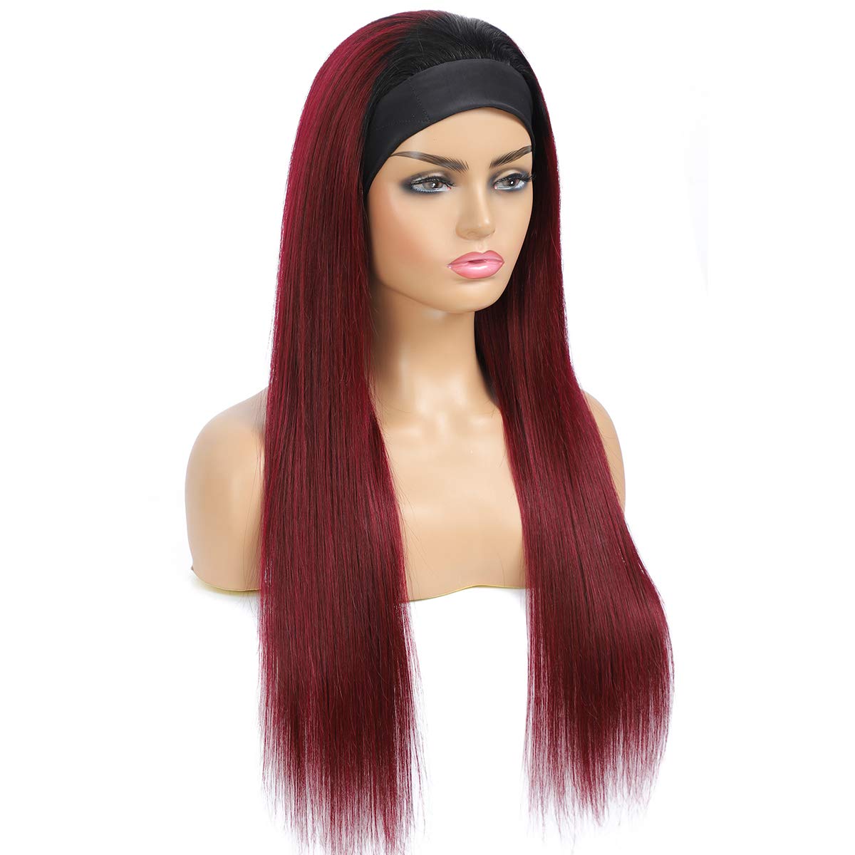 99J Ombre Straight Human Hair Headband Wigs for Black Women Brazilian Virgin Hair Glueless None Lace