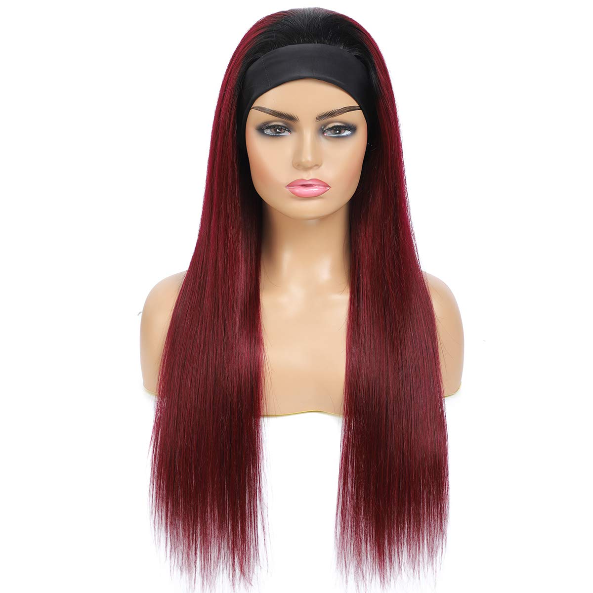 99J Ombre Straight Human Hair Headband Wigs for Black Women Brazilian Virgin Hair Glueless None Lace