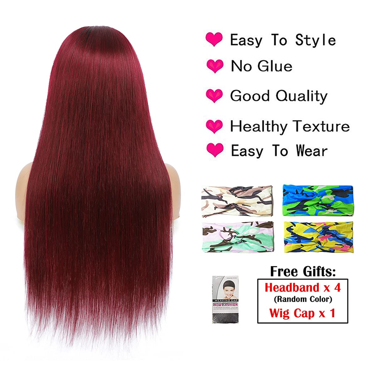 99J Ombre Straight Human Hair Headband Wigs for Black Women Brazilian Virgin Hair Glueless None Lace
