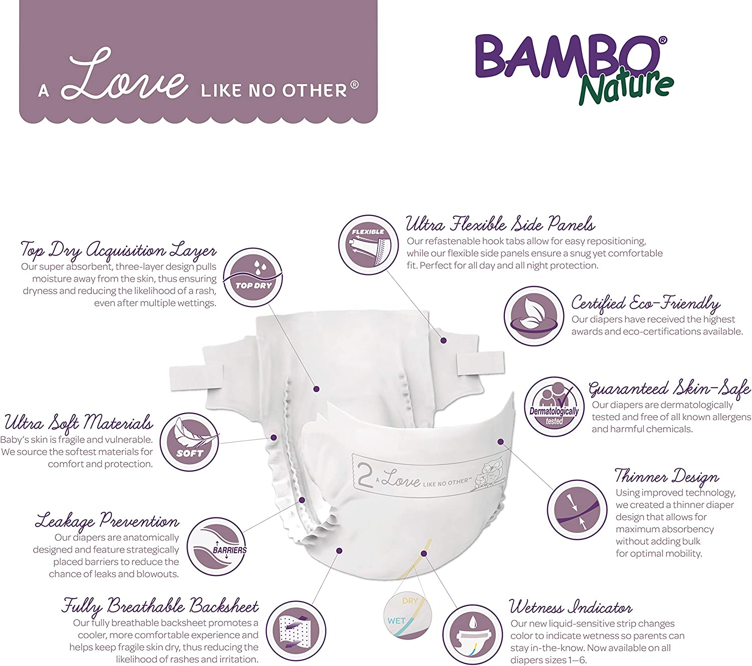 Bambo Nature Eco Friendly Premium Baby Diapers for Sensitive Skin, Size 6 (35-66 Lbs), 132 Count (6