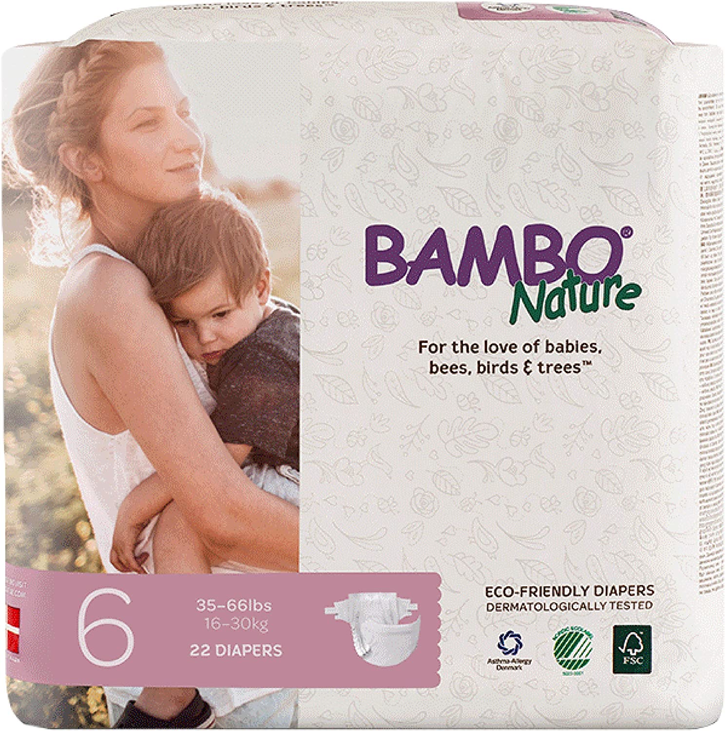 Bambo Nature Eco Friendly Premium Baby Diapers for Sensitive Skin, Size 6 (35-66 Lbs), 132 Count (6