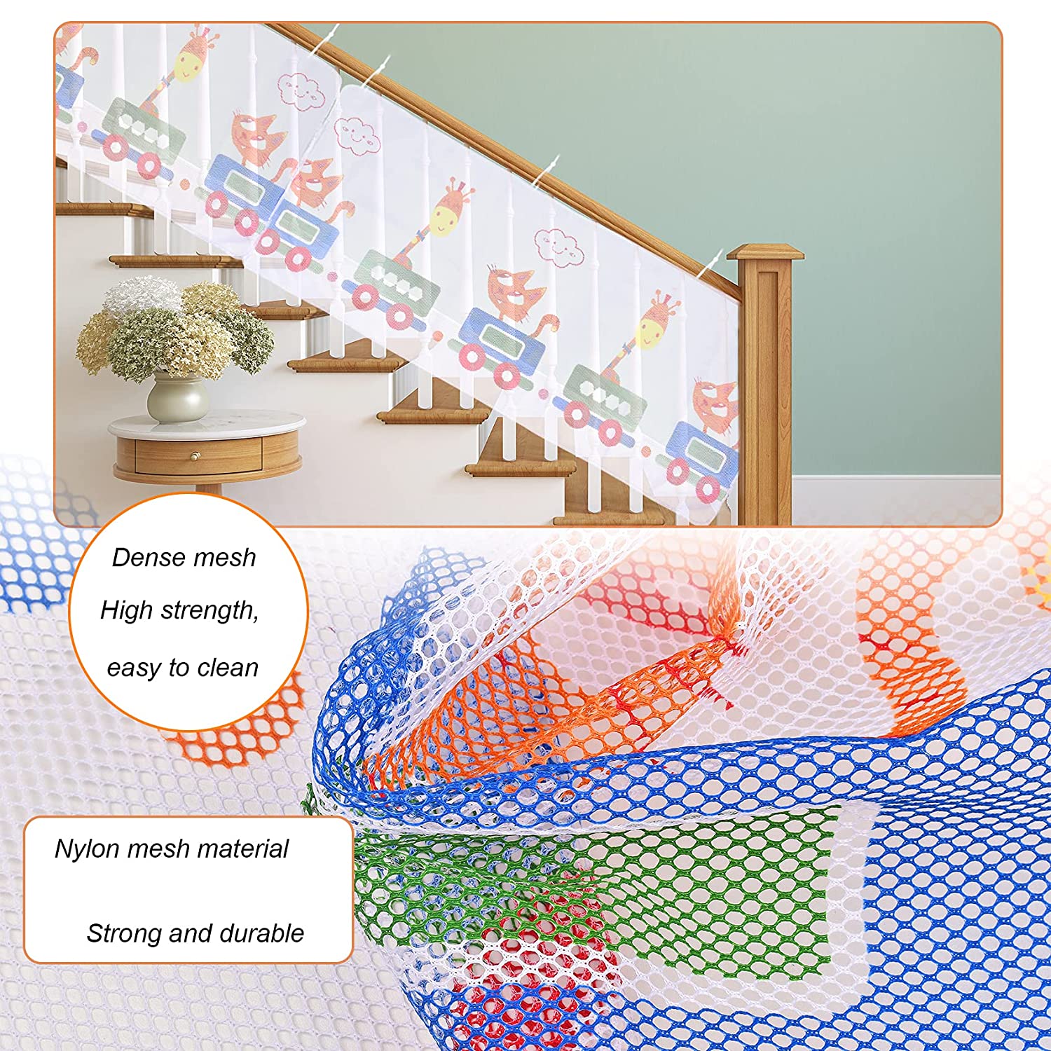 Child Safety Net, Baby Proofing Banister Stair Net, 6.5ft x 2.6ft Durable Balcony Guard Safety Net f