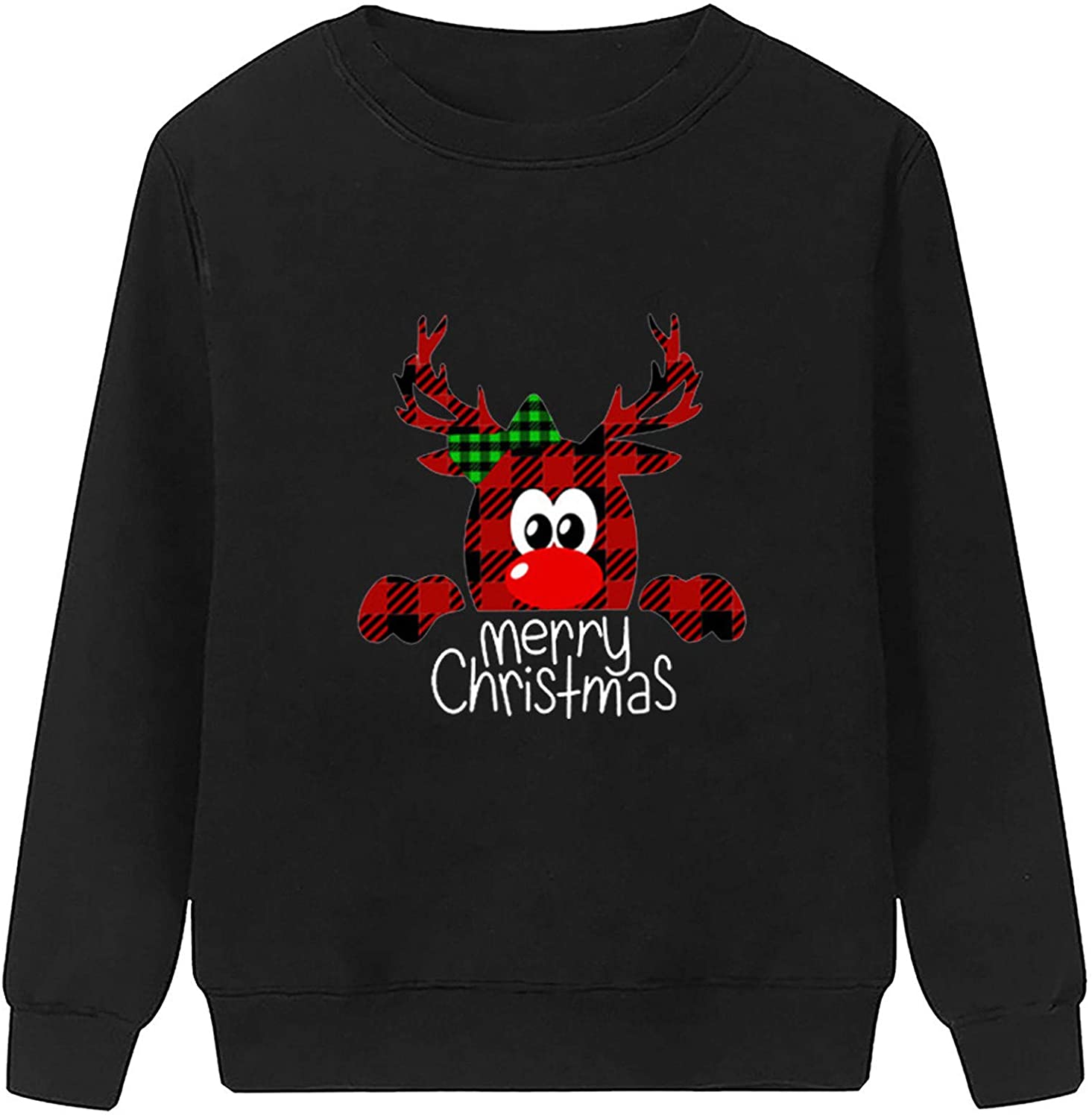 Dosoop Women Merry Christmas Elk Graphic Crewneck Long Sleeve Sweatshirts Tops Tunics Casual Loose S