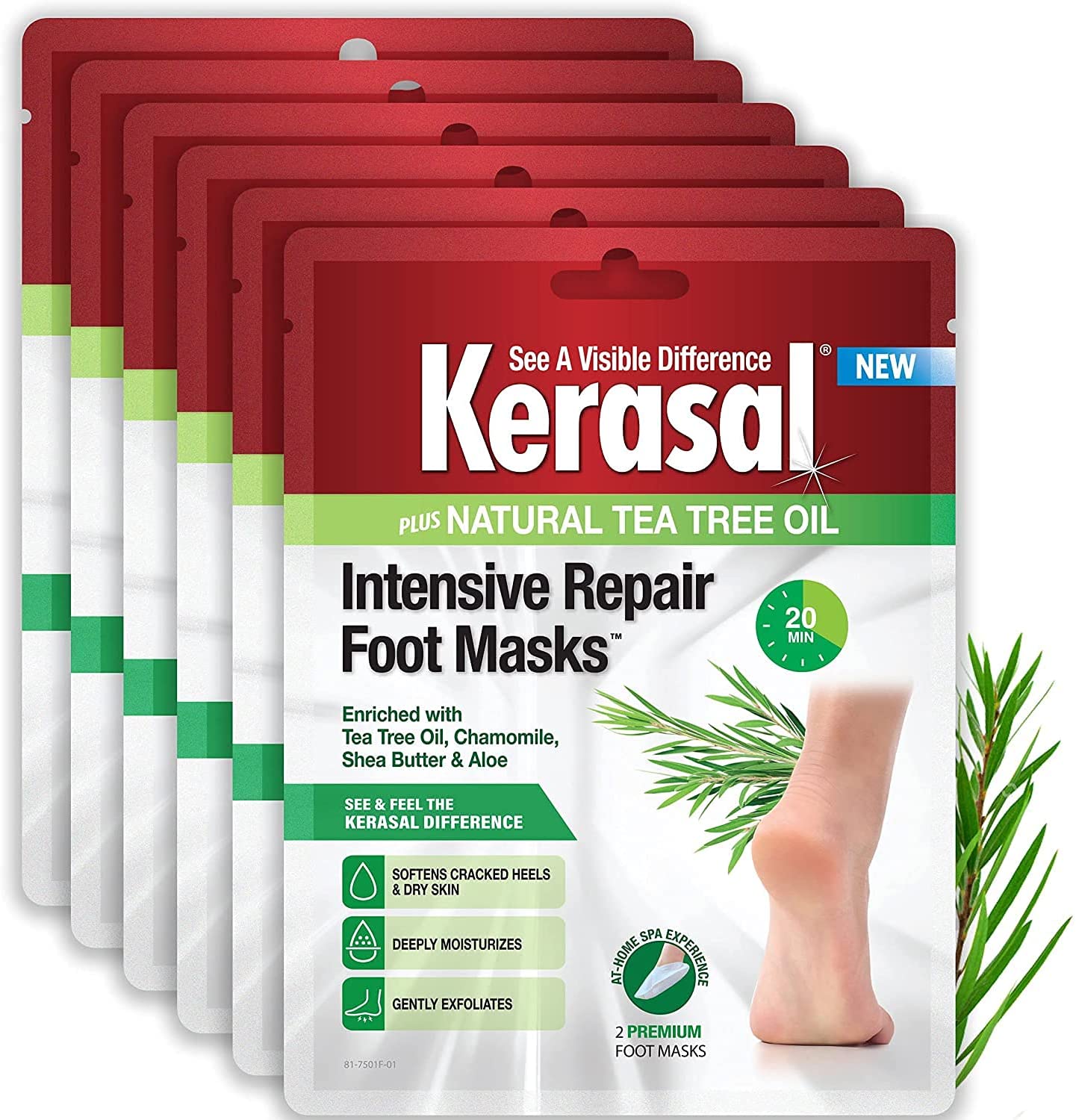 Kerasal Intensive Repair Foot Mask Foot Mask for Cracked Heels and Dry Feet, Six (Pair), 6 Count