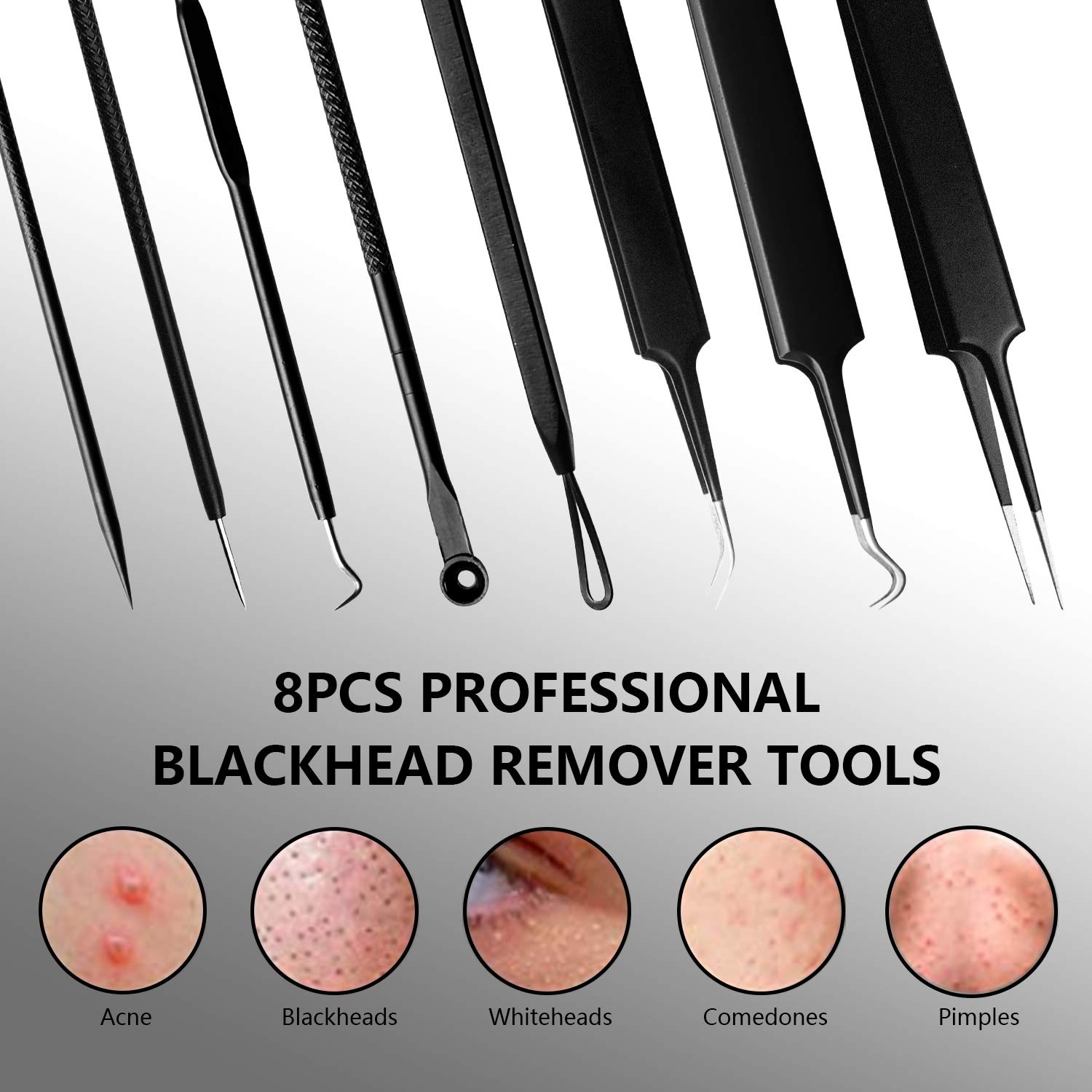 Blackhead Remover Kit, Jarewea 8 Pcs Pimple Popper Tool Acne Comedone Zit Extractor Kit with 2 Pcs F