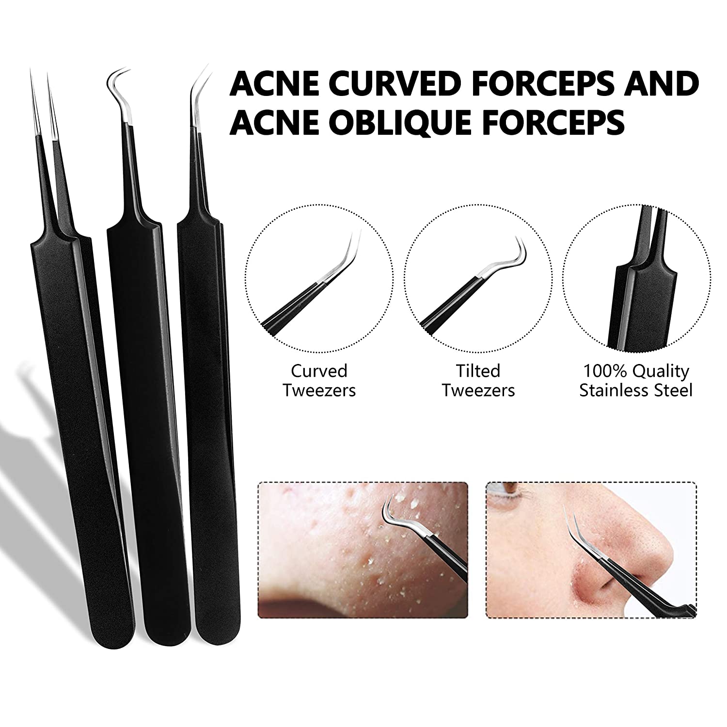 Blackhead Remover Kit, Jarewea 8 Pcs Pimple Popper Tool Acne Comedone Zit Extractor Kit with 2 Pcs F
