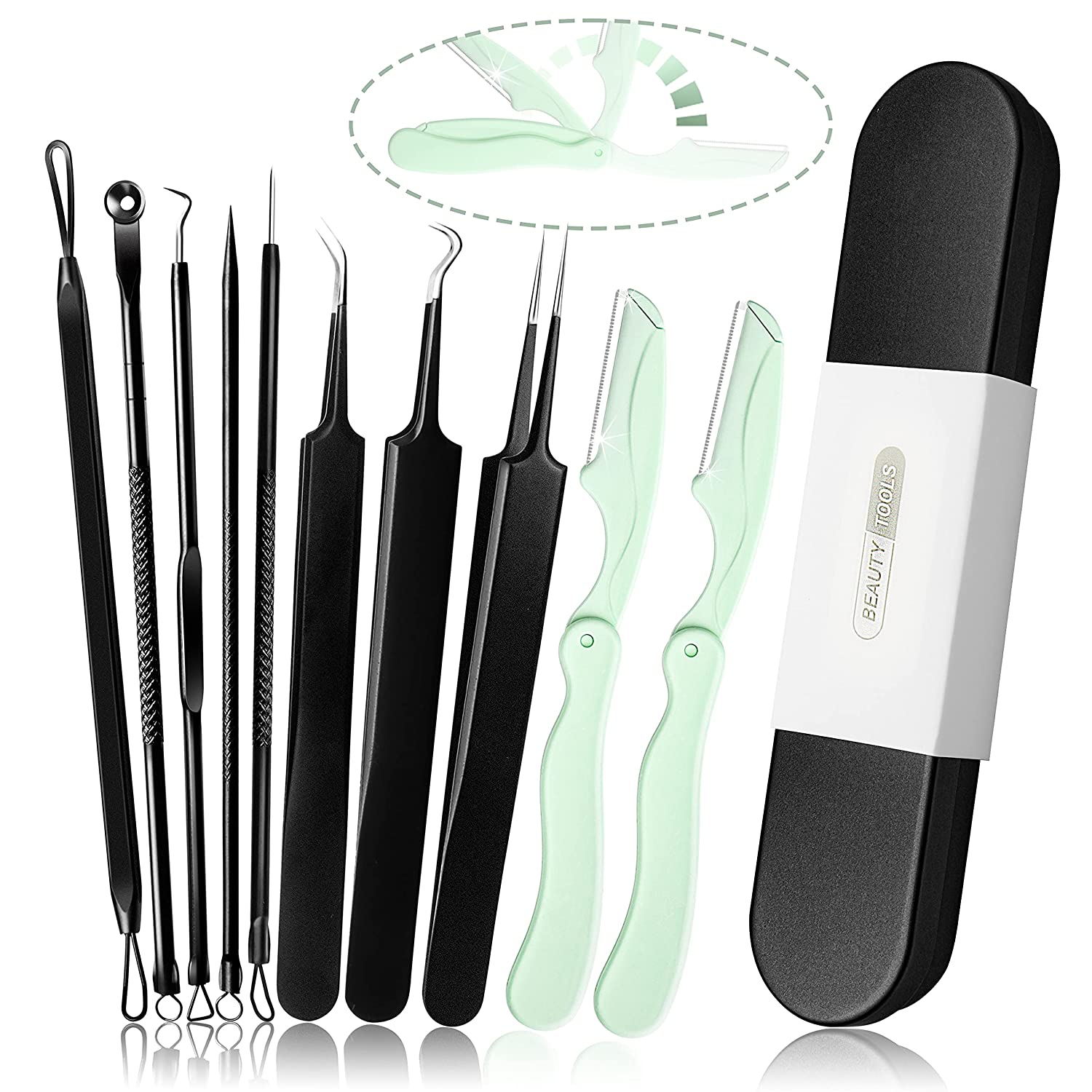 Blackhead Remover Kit, Jarewea 8 Pcs Pimple Popper Tool Acne Comedone Zit Extractor Kit with 2 Pcs F