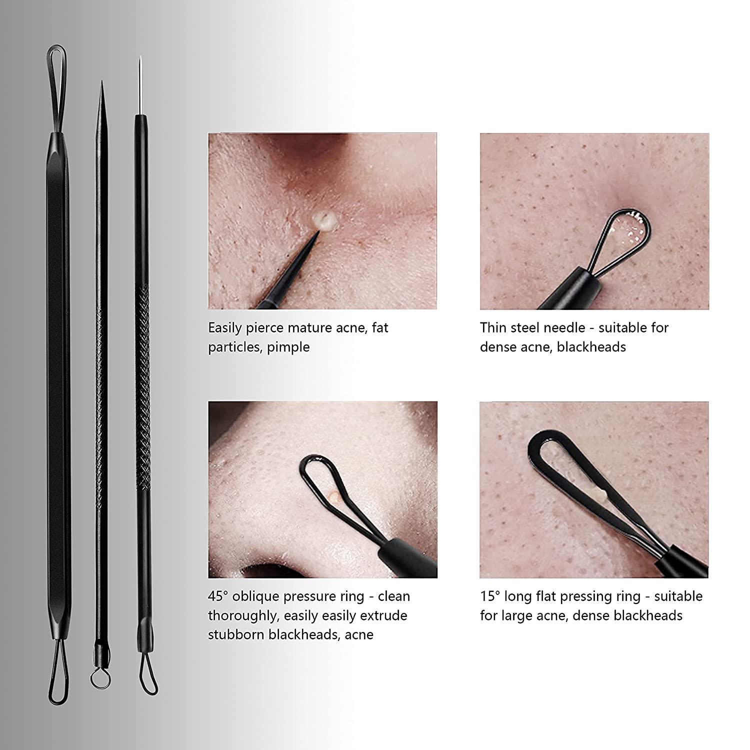 Blackhead Remover Kit, Jarewea 8 Pcs Pimple Popper Tool Acne Comedone Zit Extractor Kit with 2 Pcs F