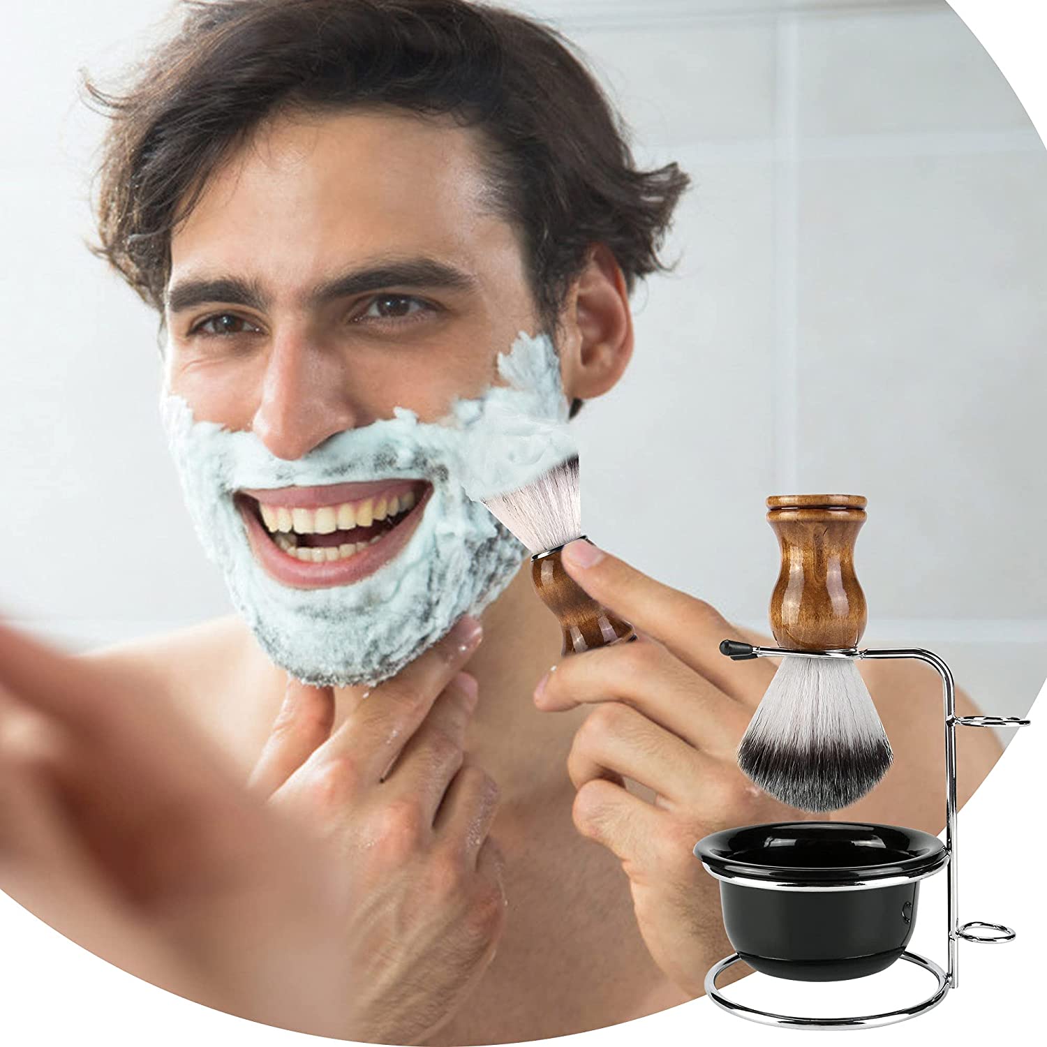 Aethland Mens Shaving Brush Kit, Soft Hair Shaving Brush, Stainless Steel Shave Brush Holder & Acryl