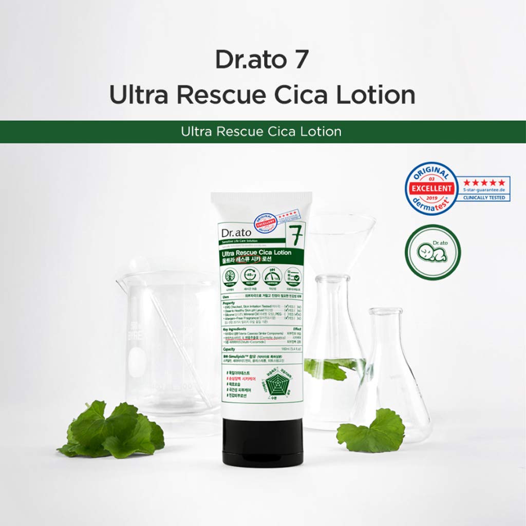 DR.ATO Ultra Rescue Cica Lotion 5.4 fl.oz. (160ml) - pH5.5 Body and Face Baby, Kids Powerful Hydrati