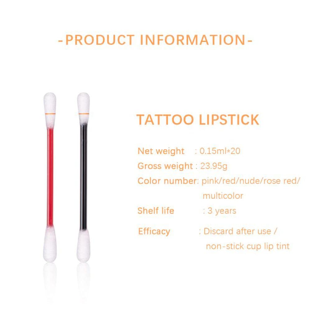 20PCS Cigarette Cotton Swab Lipstick Lip Tattoo Liquid Lipstick Non-Stick Cup Lip Tint Waterproof Du