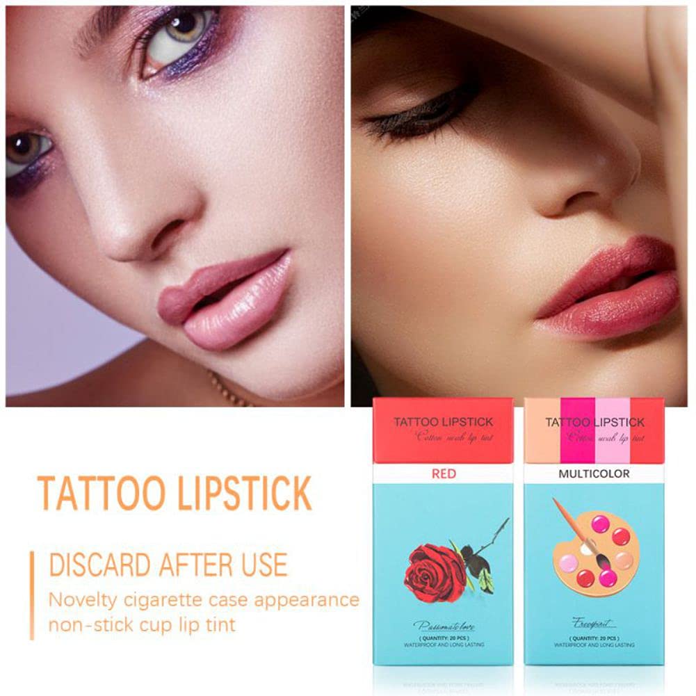 20PCS Cigarette Cotton Swab Lipstick Lip Tattoo Liquid Lipstick Non-Stick Cup Lip Tint Waterproof Du