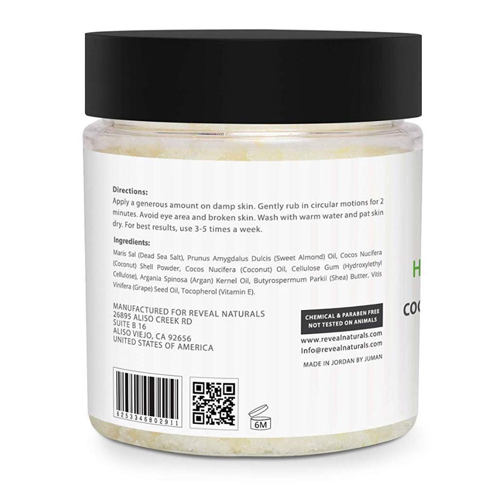 Natural and Organic Coconut Face Scrub & Body Scrub with Dead Sea salt -Enhanced with Shea Butter, A