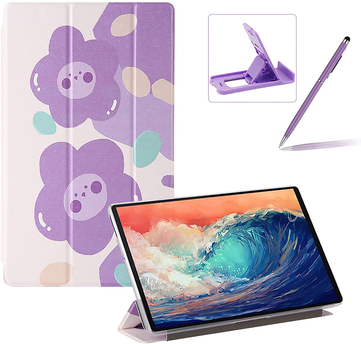 Herzzer Three Fold Leather Case for Huawei M10 FHD Plus,Slim Multi-Angle View Folio Stand Premium Co