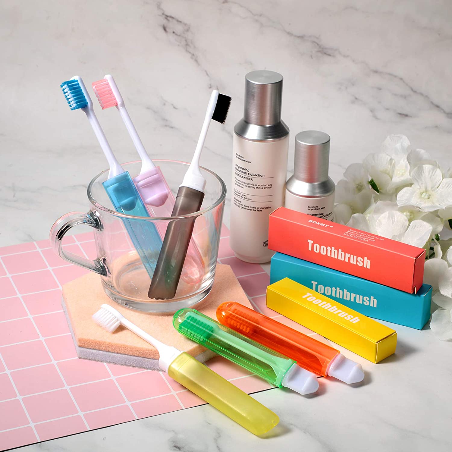 6 Pieces Travel Toothbrush Fold Travel Toothbrush Folding Toothbrush Comes with a Toothbrush Box for