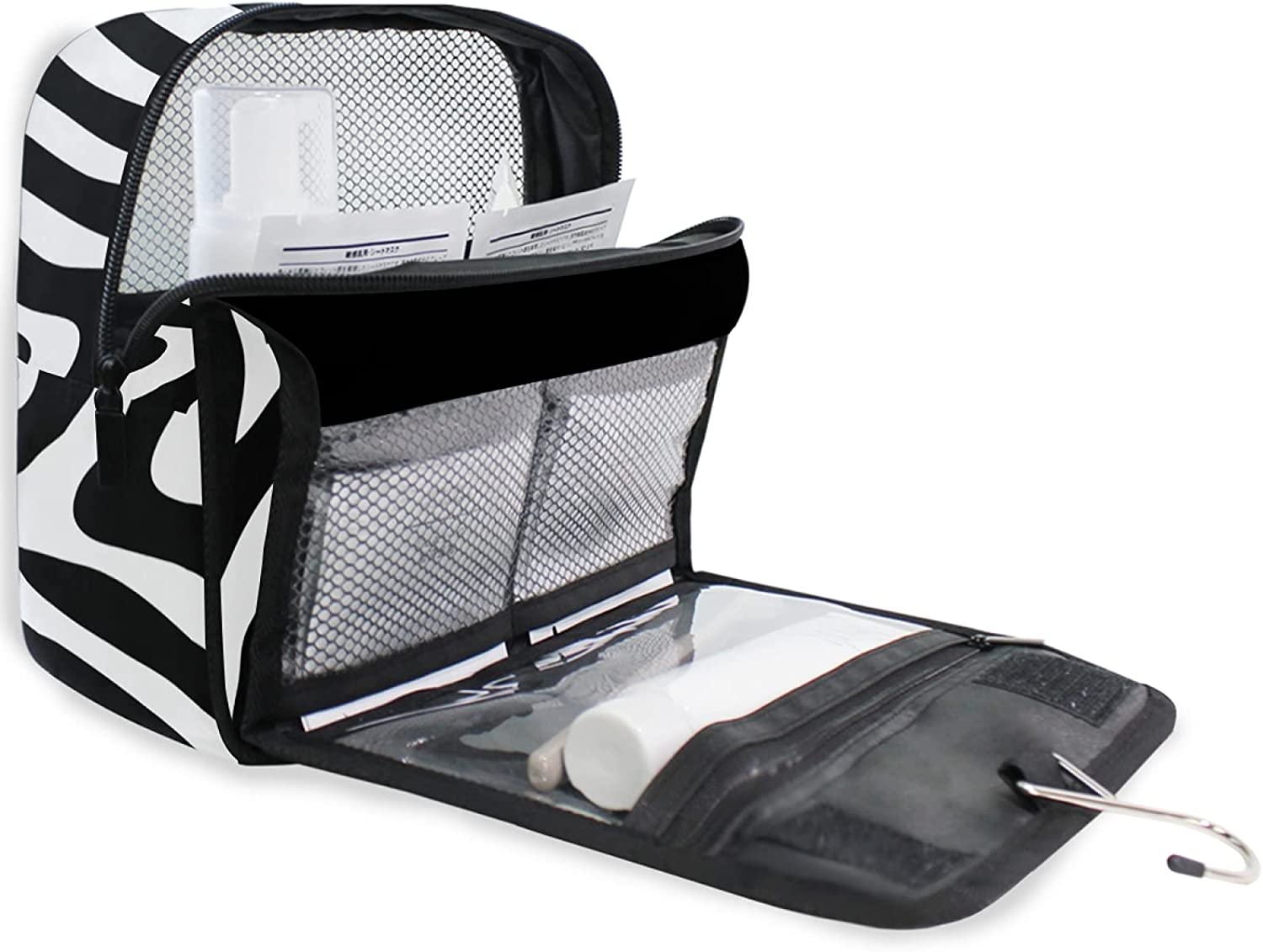 Zebra Pattern Hanging Toiletry Bags, Portable Travel Makeup Bags, Waterproof Square Large Storage Ba
