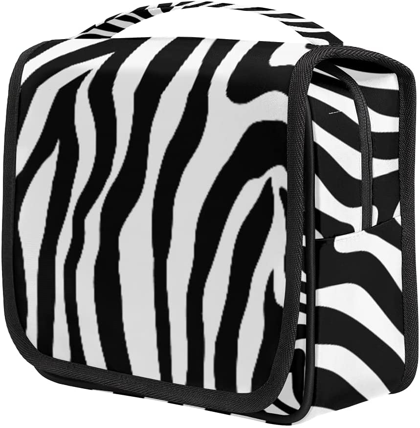 Zebra Pattern Hanging Toiletry Bags, Portable Travel Makeup Bags, Waterproof Square Large Storage Ba