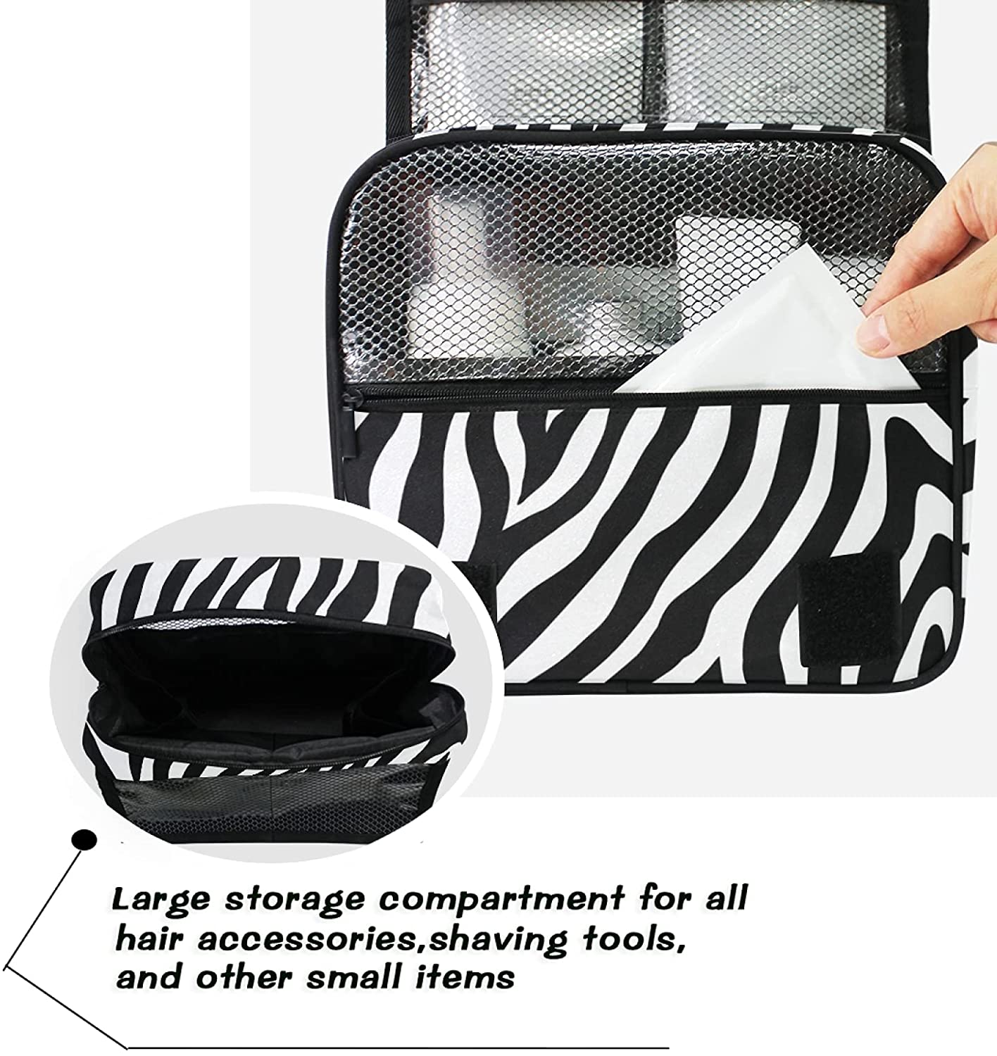Zebra Pattern Hanging Toiletry Bags, Portable Travel Makeup Bags, Waterproof Square Large Storage Ba