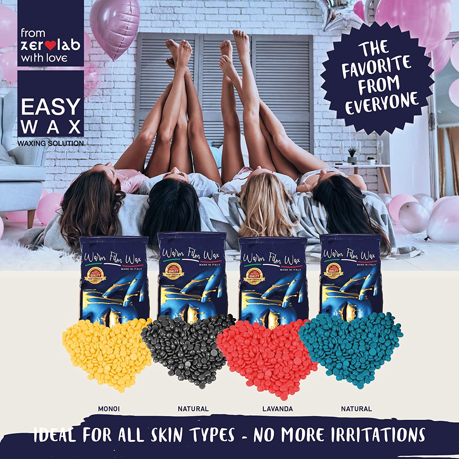 Zerolab Blu Brasilian Pearl Hard Wax Beads Bikini Body Wax Beans Hair Removal Made In Italy 2.2 LB