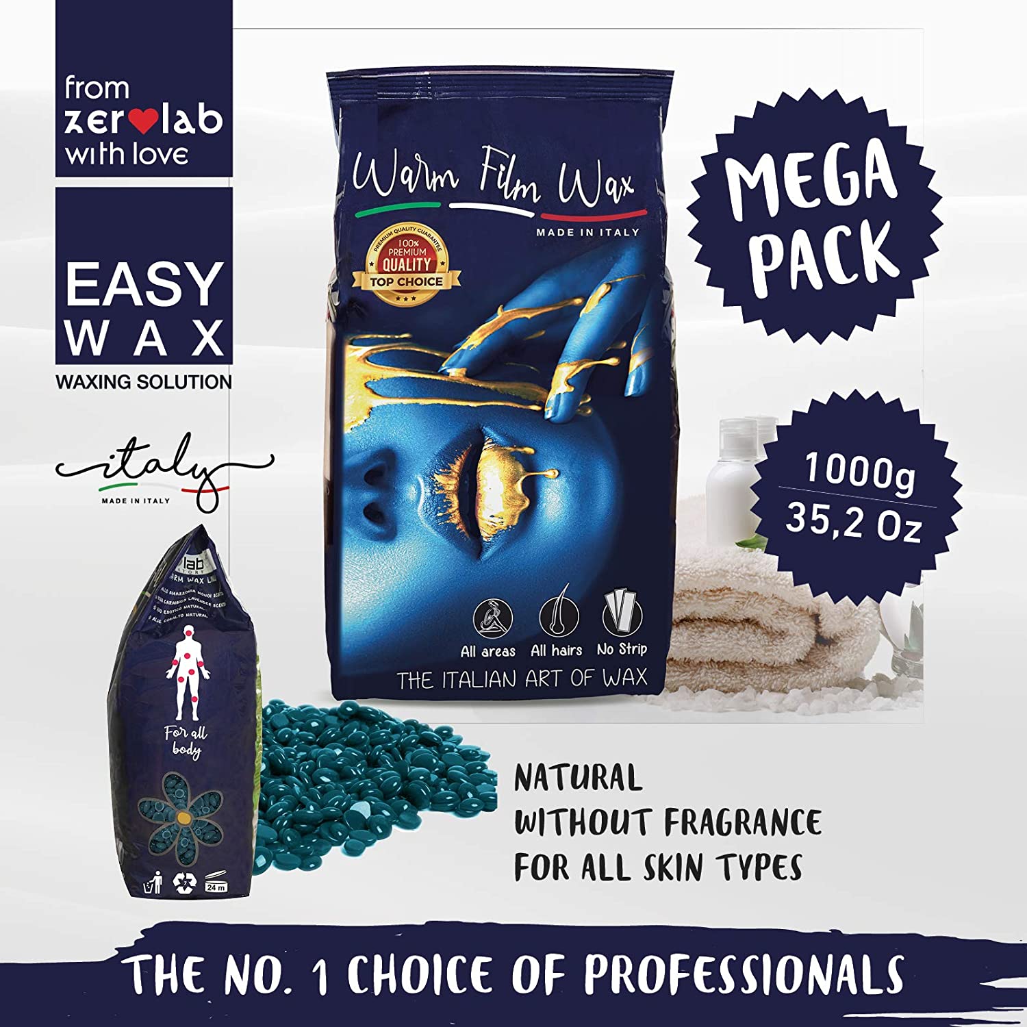 Zerolab Blu Brasilian Pearl Hard Wax Beads Bikini Body Wax Beans Hair Removal Made In Italy 2.2 LB