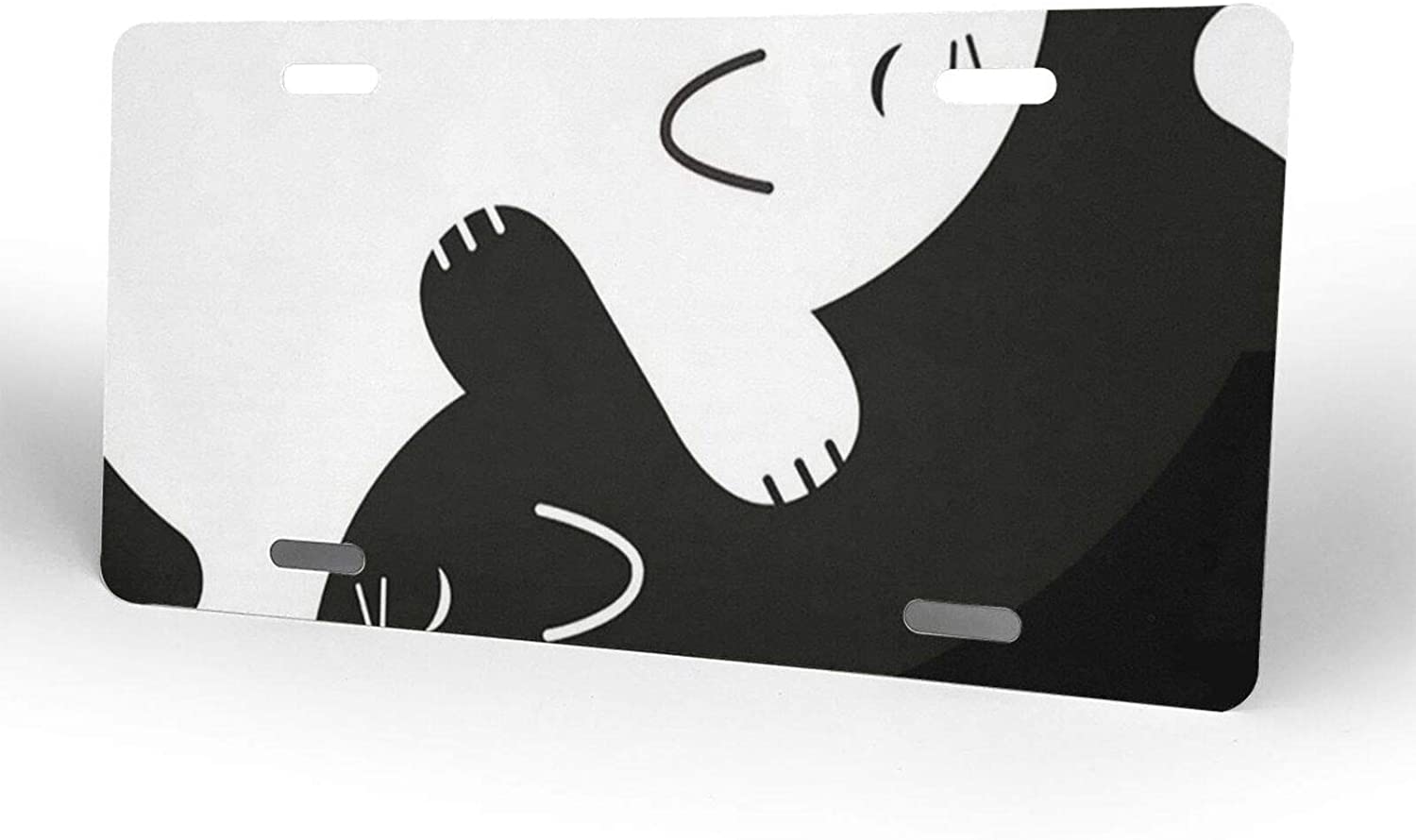 Black White Cat License Plate Frame Aluminum Metal Covers,Metal Novelty Car Plate for Women Girls Me