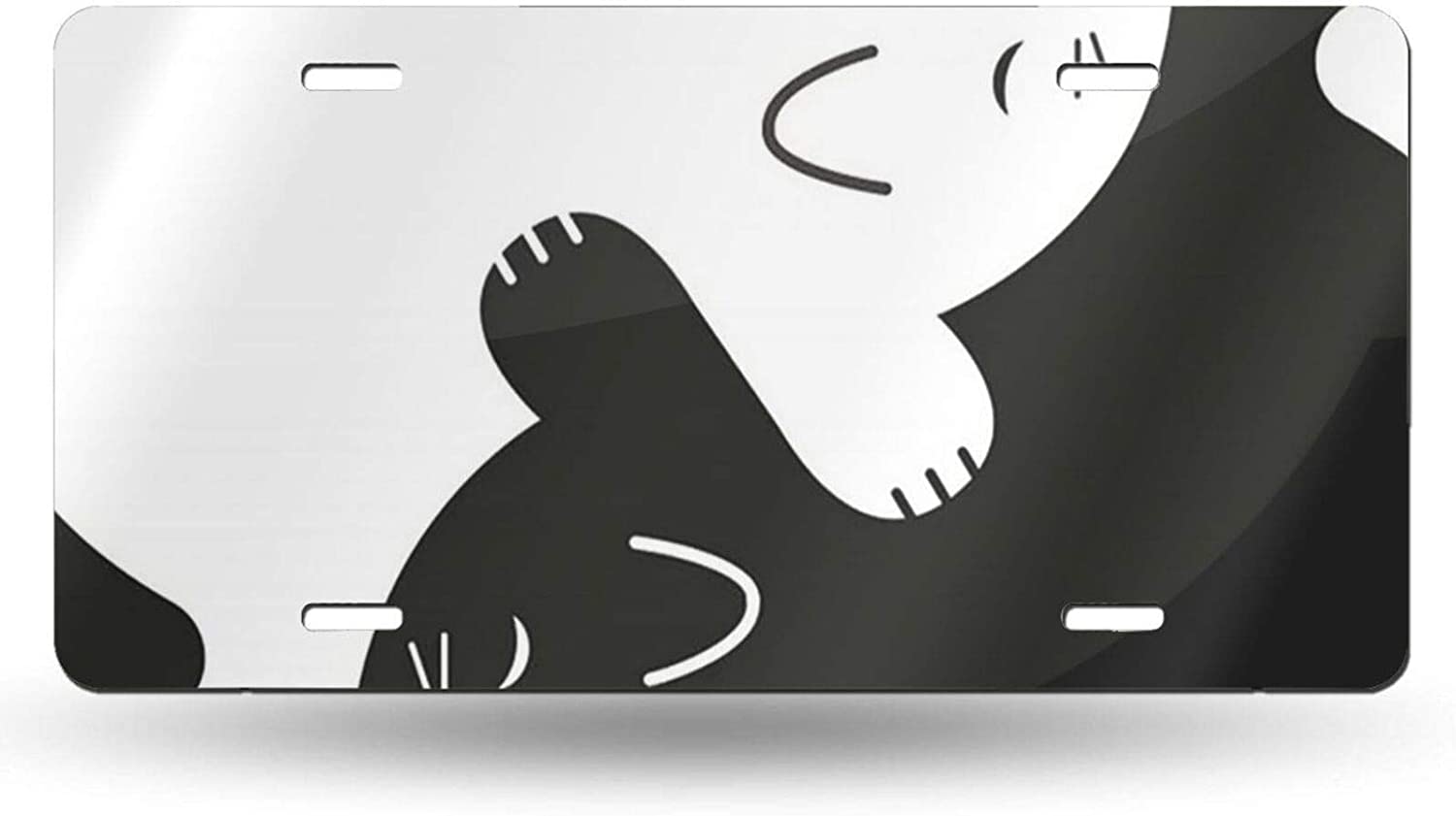 Black White Cat License Plate Frame Aluminum Metal Covers,Metal Novelty Car Plate for Women Girls Me