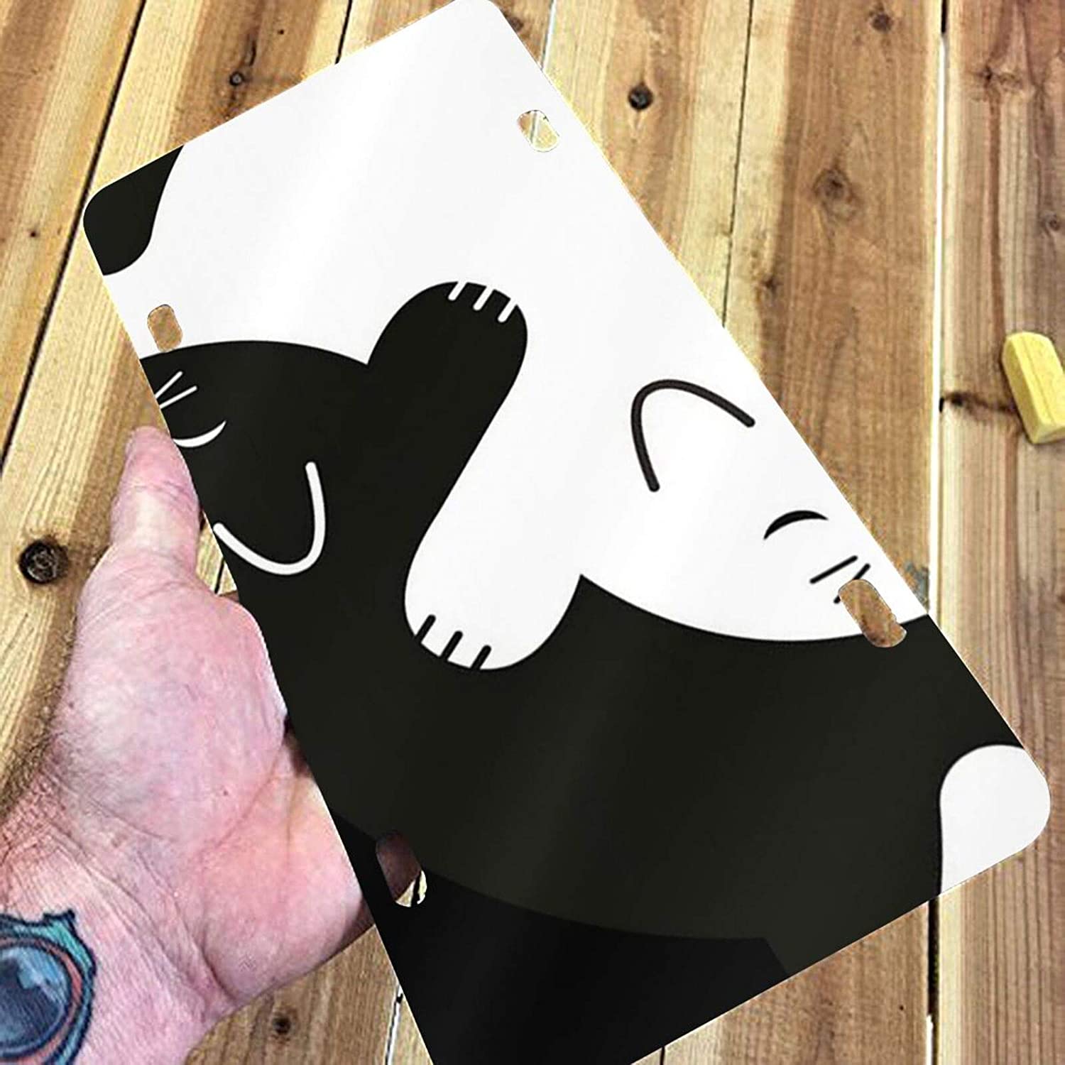 Black White Cat License Plate Frame Aluminum Metal Covers,Metal Novelty Car Plate for Women Girls Me