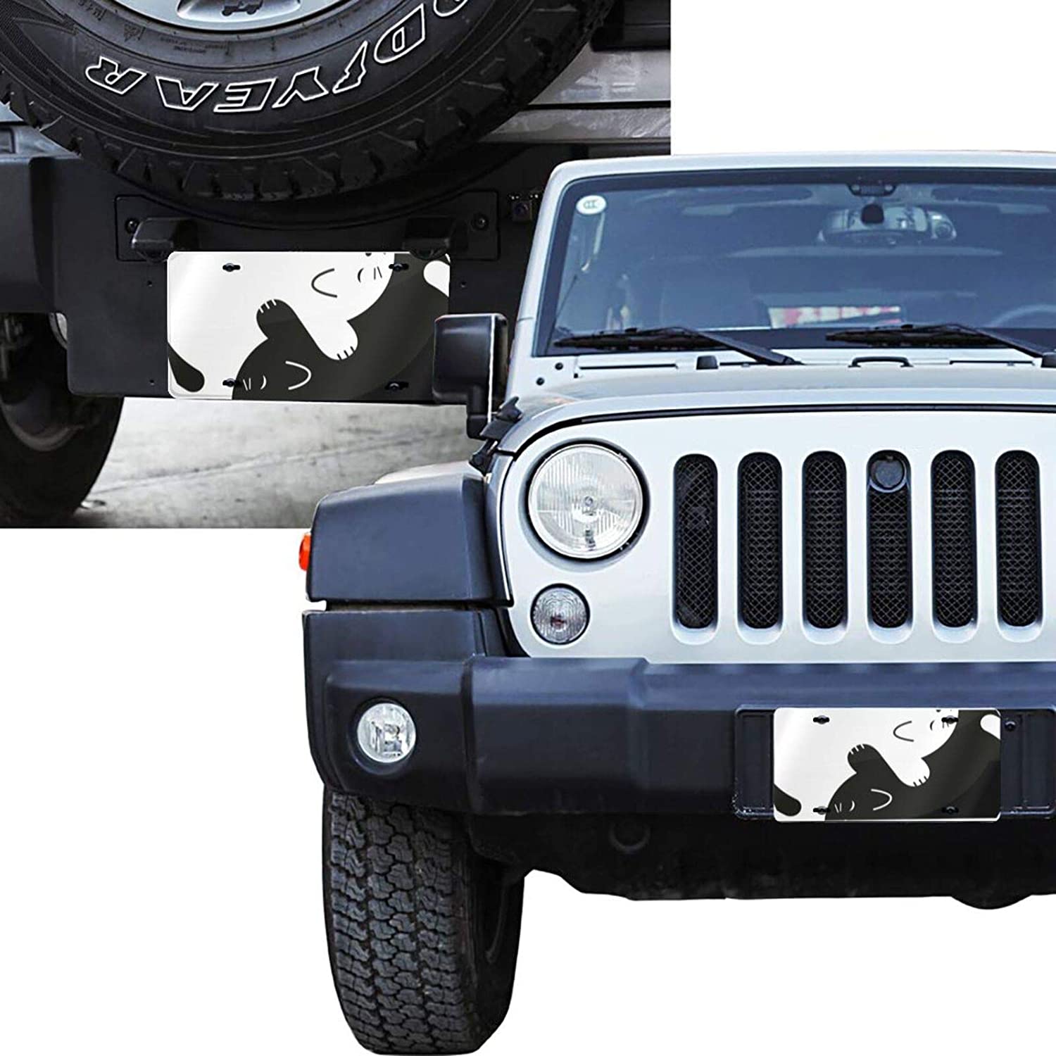 Black White Cat License Plate Frame Aluminum Metal Covers,Metal Novelty Car Plate for Women Girls Me