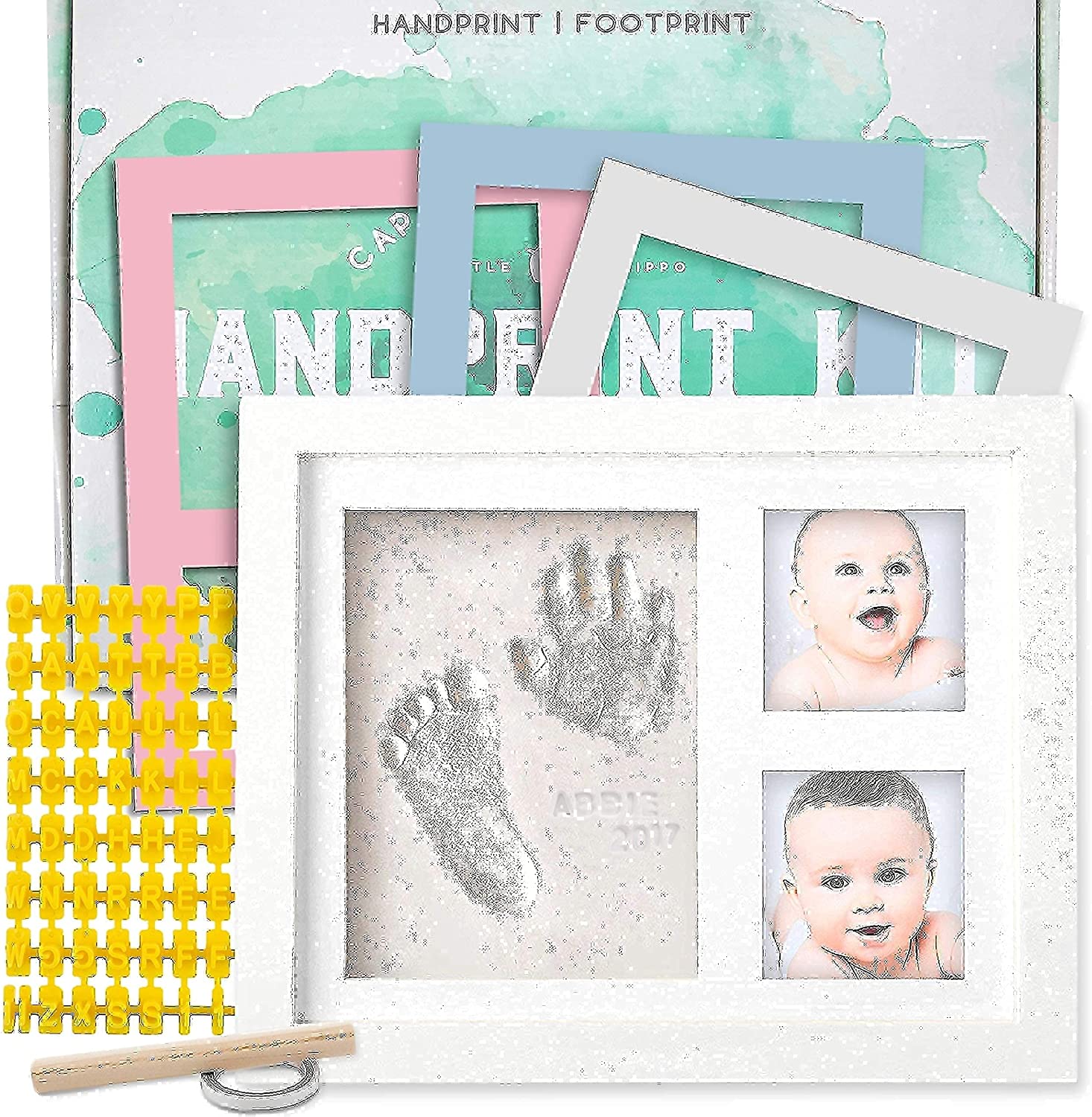 BUNDLE! Little Hippo Baby Handprint Frame + Baby Handprint Ornament Set