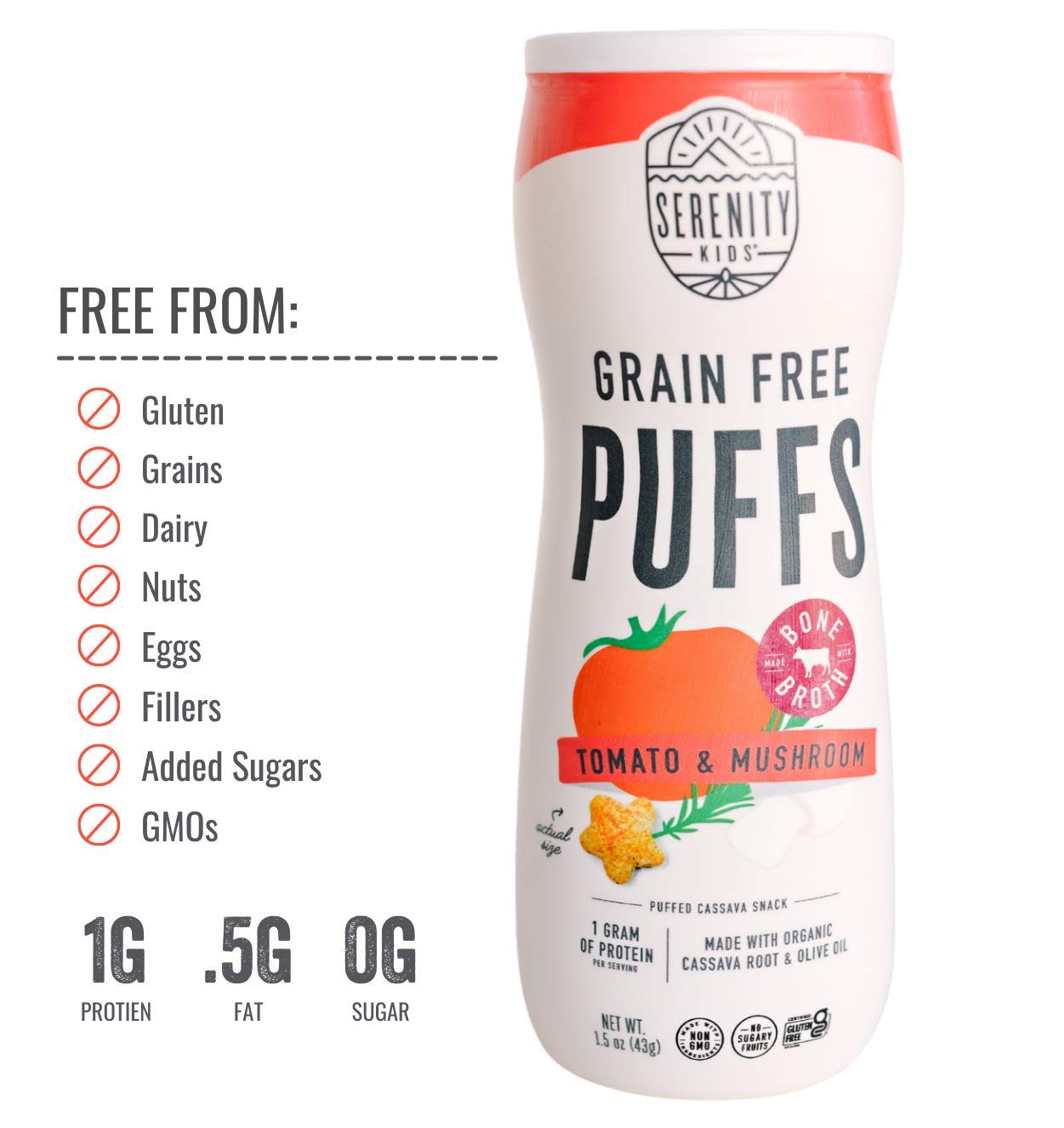 SERENITY KIDS Tomato & Mushroom Bone Broth Puffs, 1.5 OZ