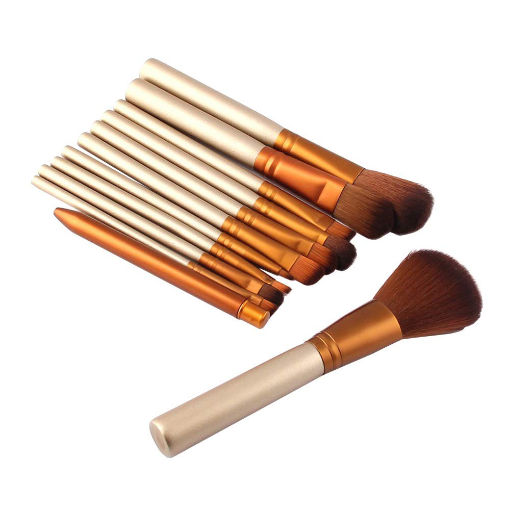 AMarkUp Makeup Brushes Premium Kabuki Foundation Blending Blush Brush (12 Pcs/set, Golden)