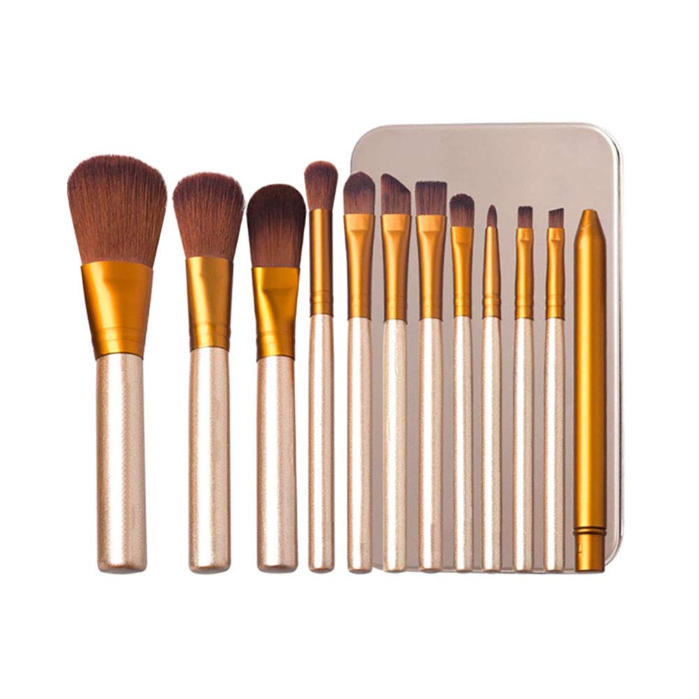 AMarkUp Makeup Brushes Premium Kabuki Foundation Blending Blush Brush (12 Pcs/set, Golden)
