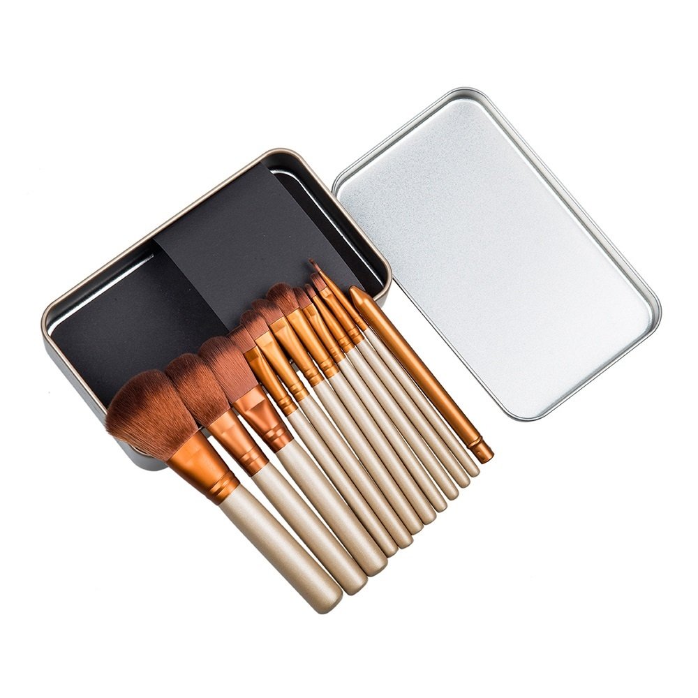 AMarkUp Makeup Brushes Premium Kabuki Foundation Blending Blush Brush (12 Pcs/set, Golden)