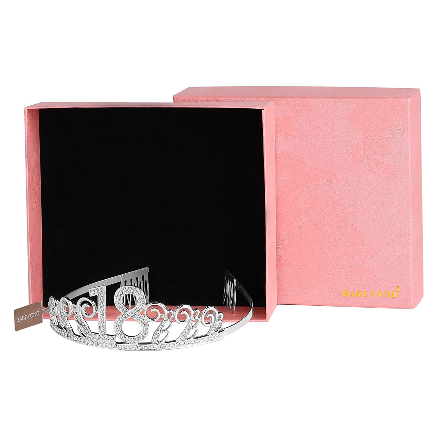 BABEYOND 18th Birthday Tiara and Sash Crystal Happy Birthday Crown and Satin Birthday Girl Sash 18th
