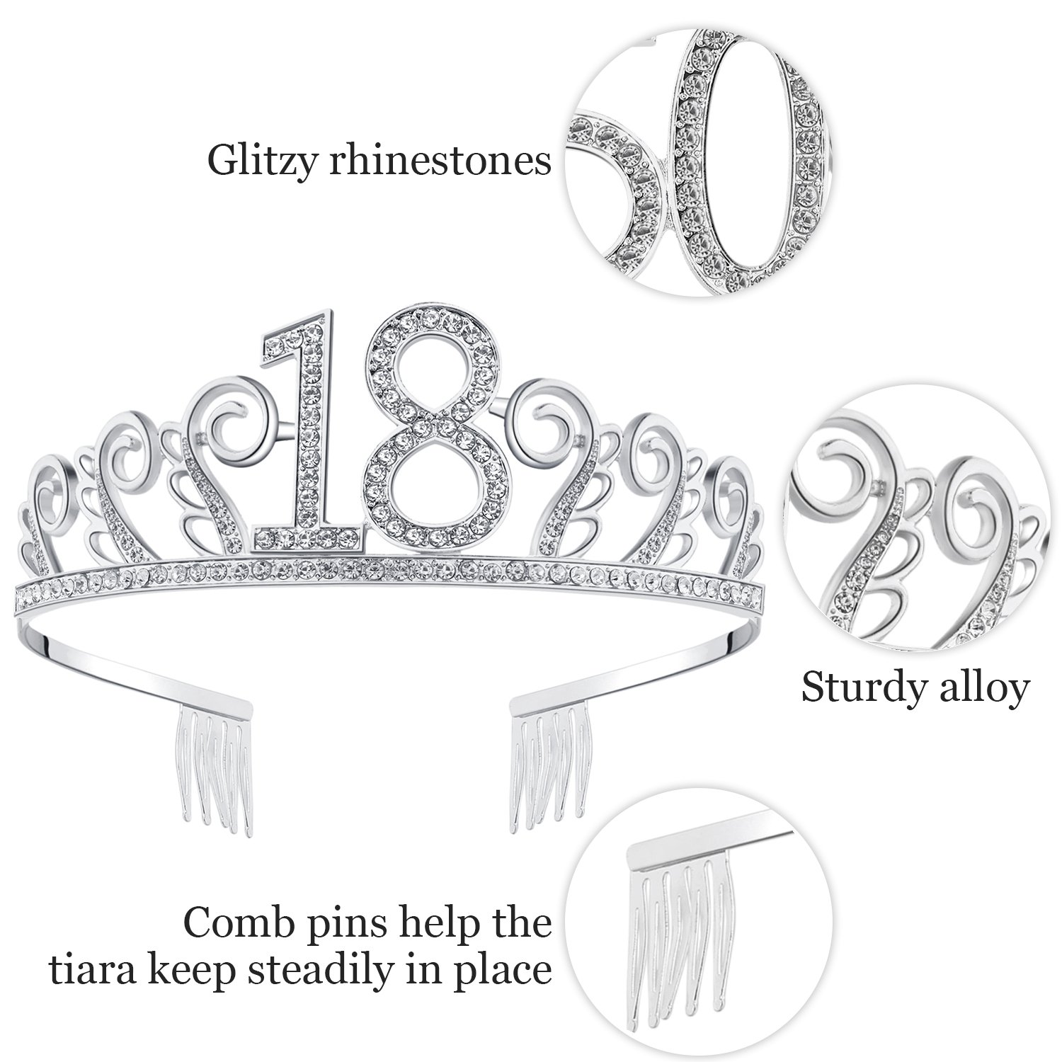 BABEYOND 18th Birthday Tiara and Sash Crystal Happy Birthday Crown and Satin Birthday Girl Sash 18th